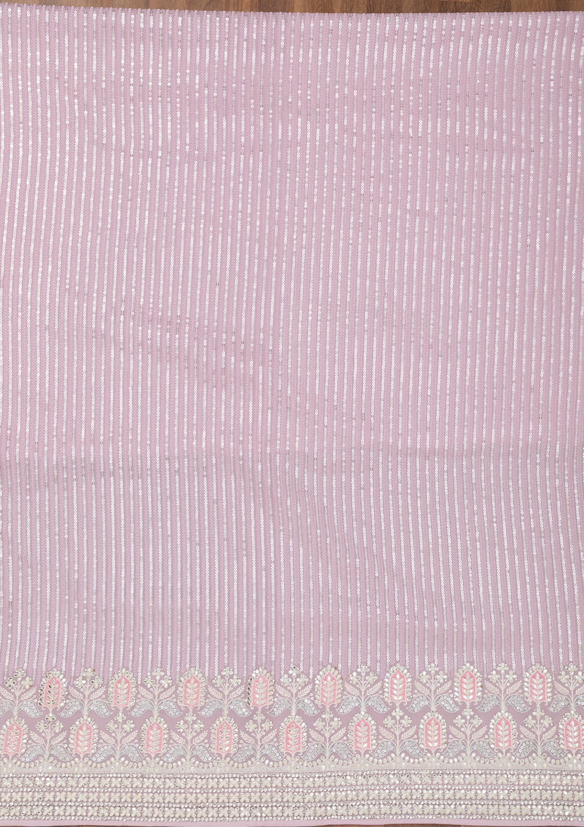 Koskii Lavender Threadwork Georgette Unstitched Salwar Suit - view 4