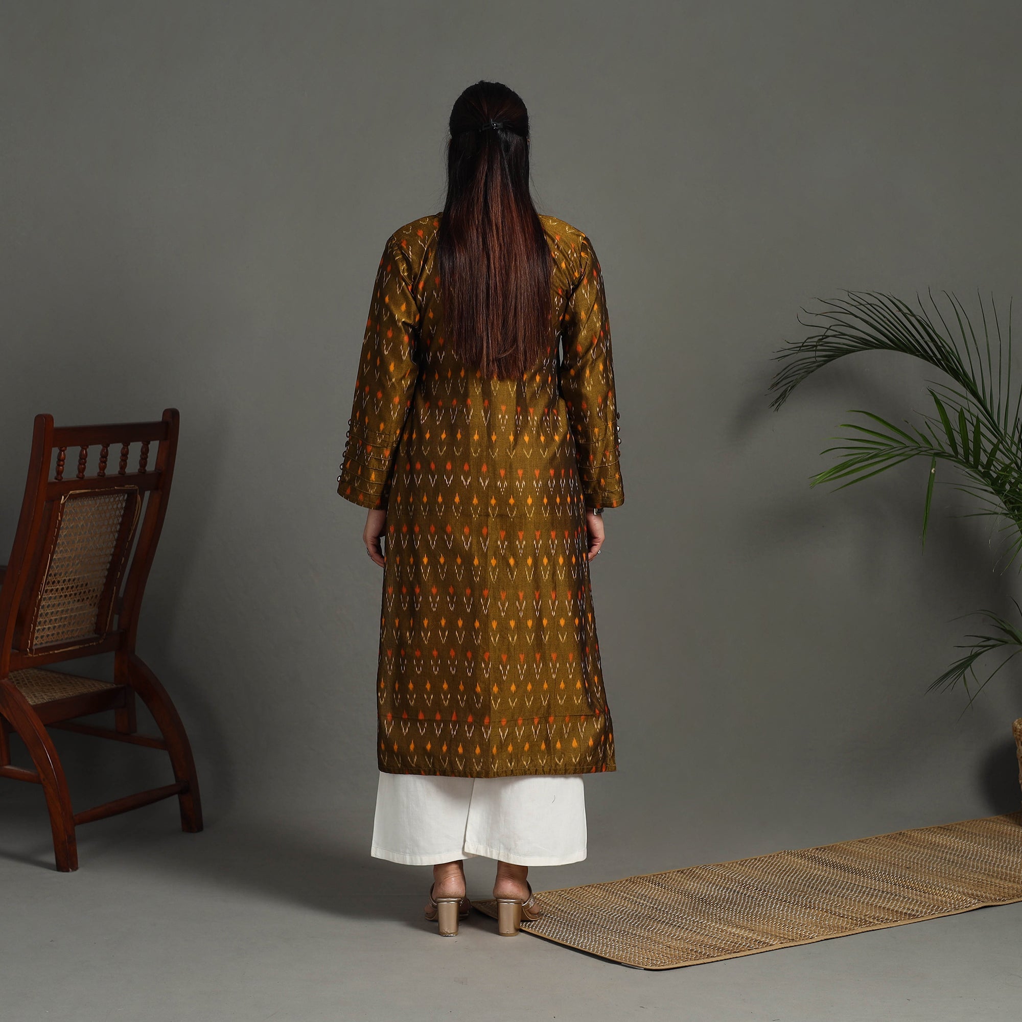 ITOKRI CASUALS Brown - Mercerised Cotton Straight Pochampally Ikat Kurta 15 - view 5
