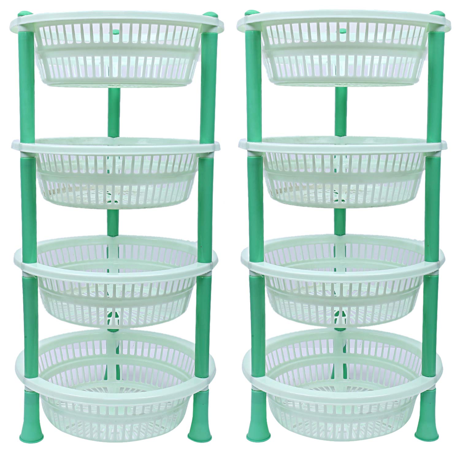 Kuber industries Plastic 2 Pieces 4 Layer Multi-Purpose Kitchen Storage Basket Rack (Green)-CTKTC13213