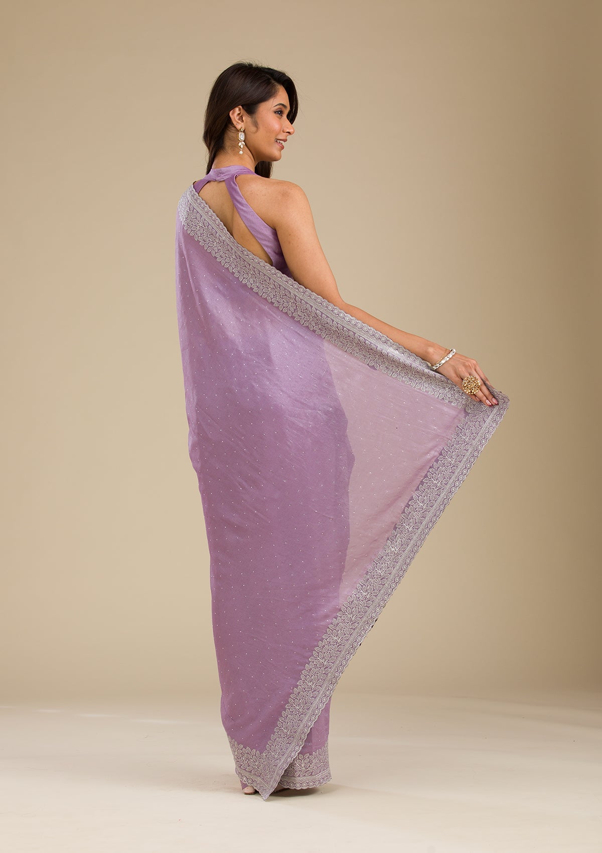 Koskii Purple Zariwork Soft Silk Saree – Women's - view 2