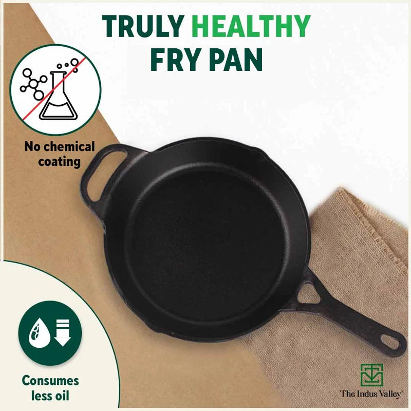 The Indus Valley CASTrong Cast Iron Fry Pan/Skillet + Free ₹110 Spatula, Pre-seasoned, Nonstick, 100% Pure, Toxin-free, Induction, 25.4cm, 1.7L, 2.3kg - view 4