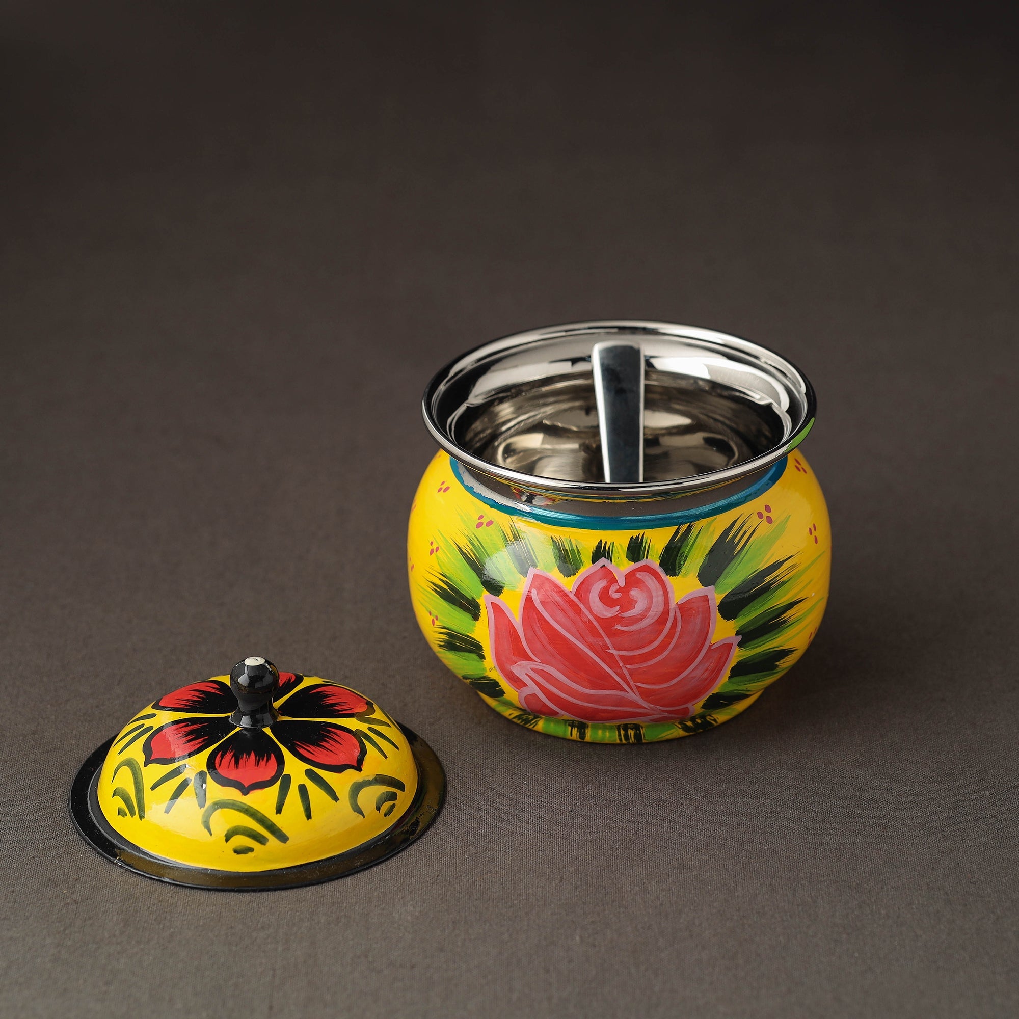 AAYAAS Banaras Handpainted Stainless Steel Small Ghee Pot with Spoon (250ml) - view 2