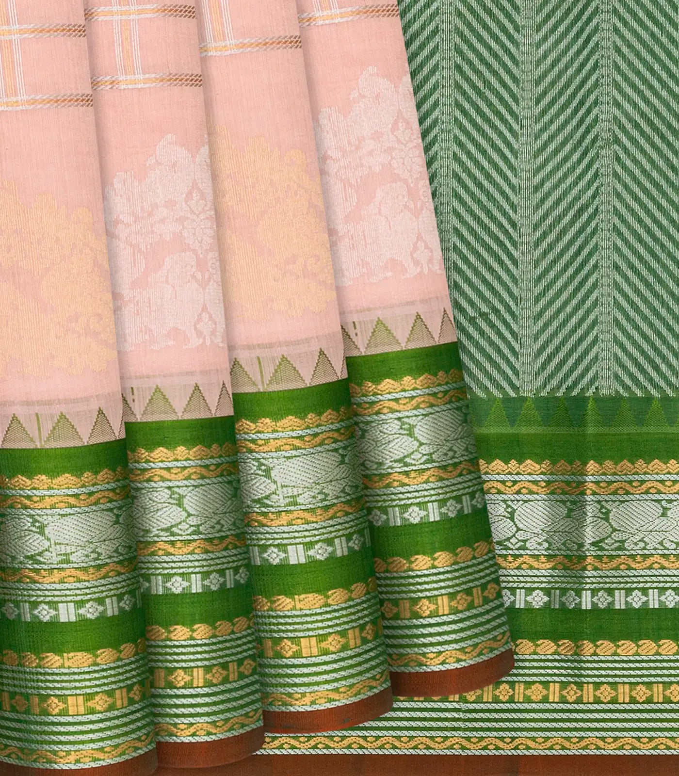 RmKV Baby Pink Handloom Chirala Silk Cotton Saree With Annam Motifs-Baby Pink