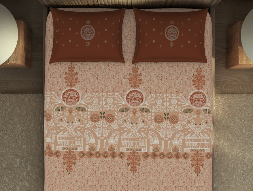 Spaces India Godna Ornate Brown 100% Cotton King Size Bedsheet - Rangana by Spaces - view 4