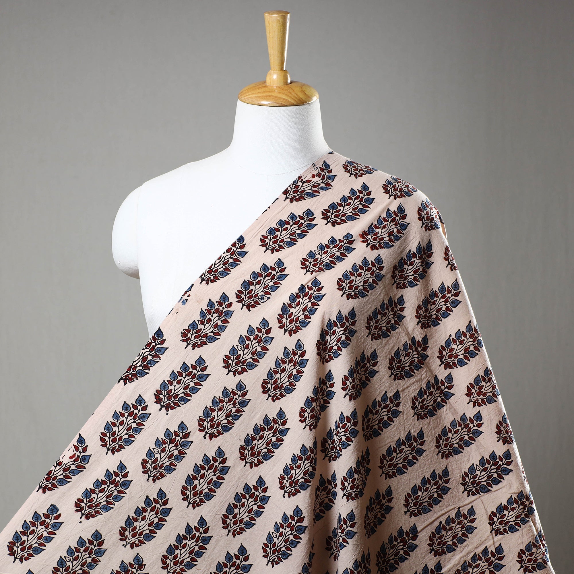 RIYAZ ABDULMAJID KHATRI - AJRAKH Beige - Block Print Cotton Ajrakh Fabric 07