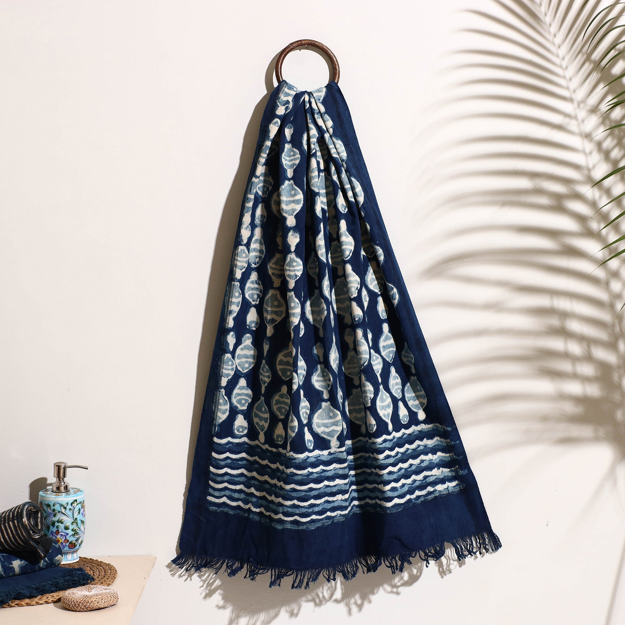 BINDAAS UNLIMITED Blue - Bindaas Block Printed Handloom Cotton Towel
