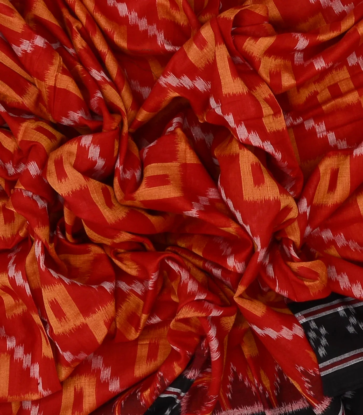 RmKV Red Handloom Orissa Cotton Saree With Tie & Dye Square Motifs - view 3