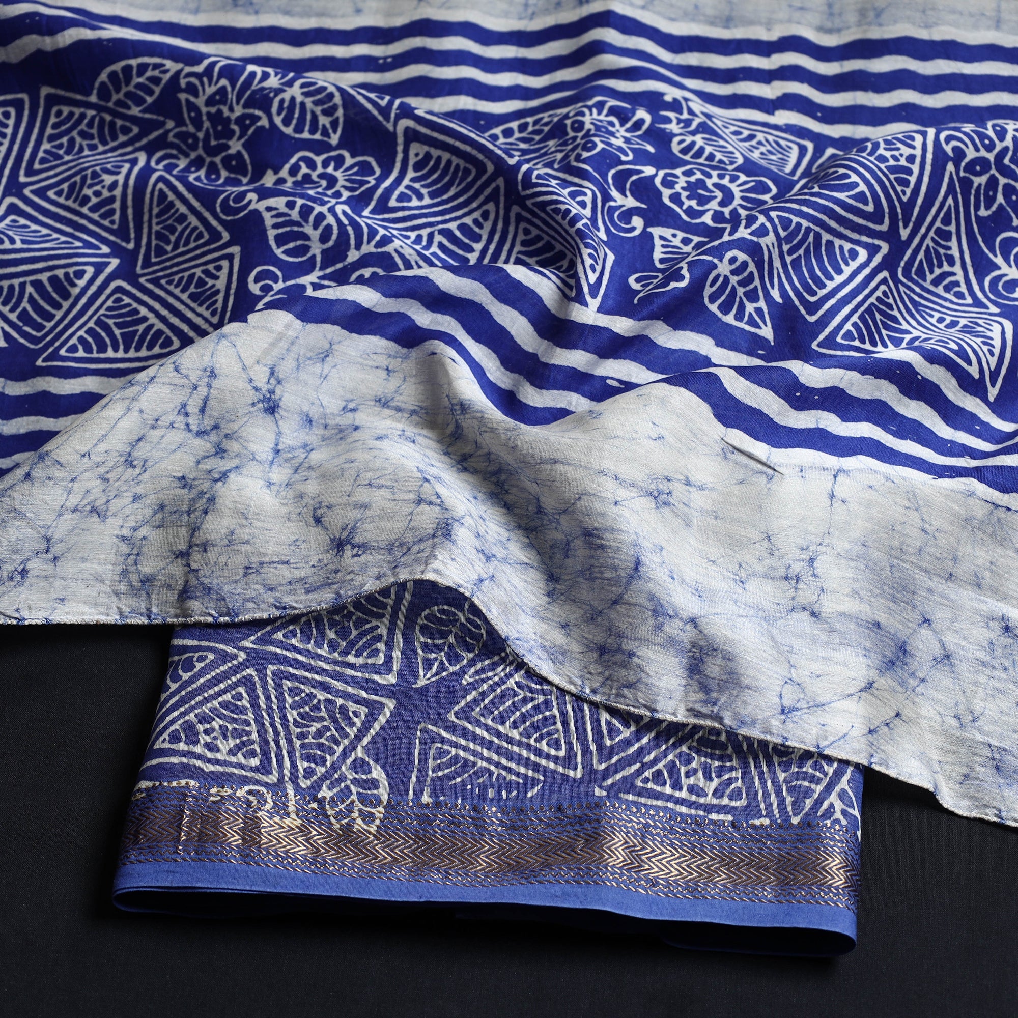KACHCHH JI CHHAAP Blue - 2pc Maheshwari Silk Hand Batik Print Dress Material - view 2