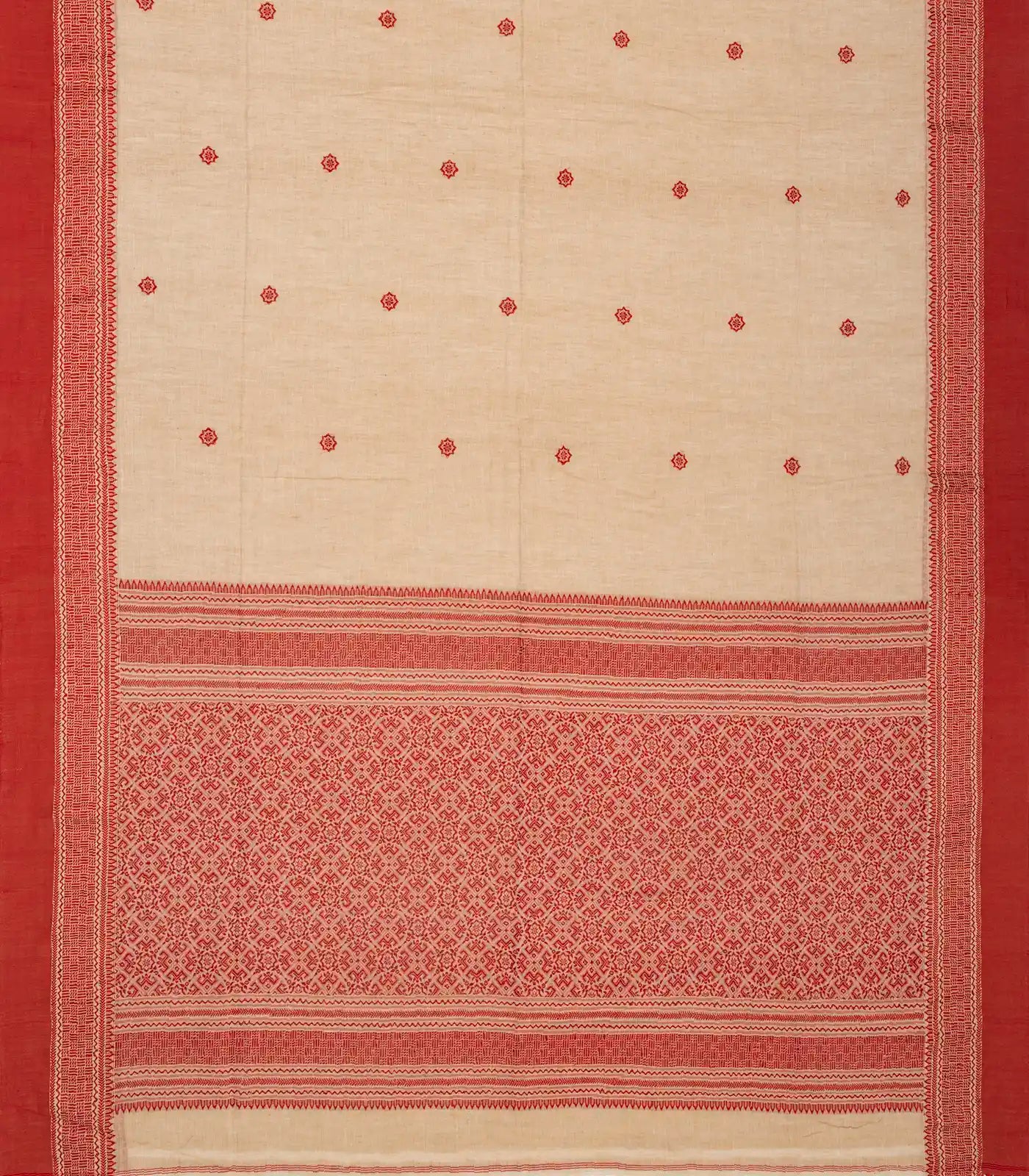 RmKV Taupe Handloom Bengal Cotton Saree With Red Border - view 2