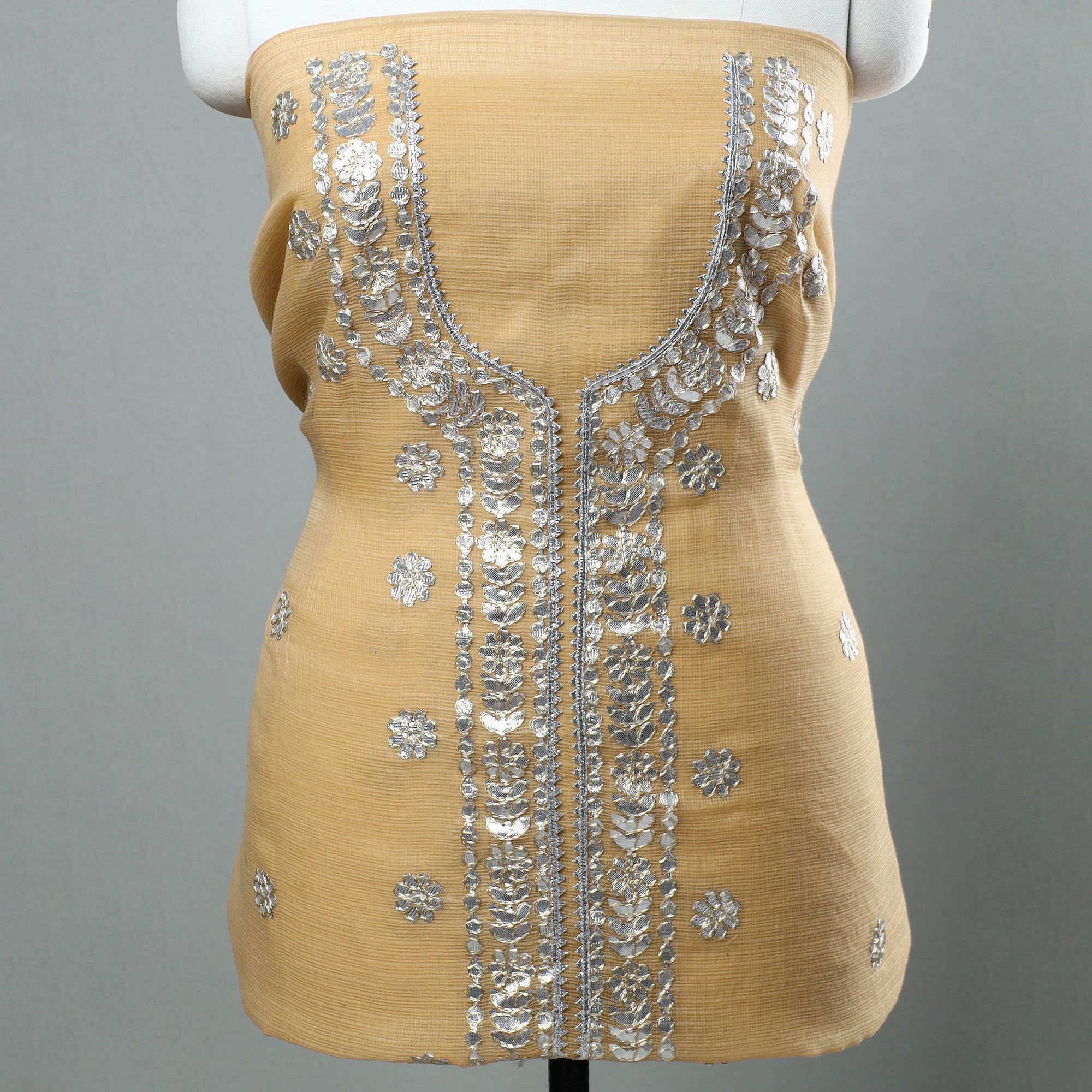 ITOKRI CRAFTS INITIATIVE Brown - 3pc Kota Doria Cotton Gota Patti Work Suit Material Set 01 - view 3