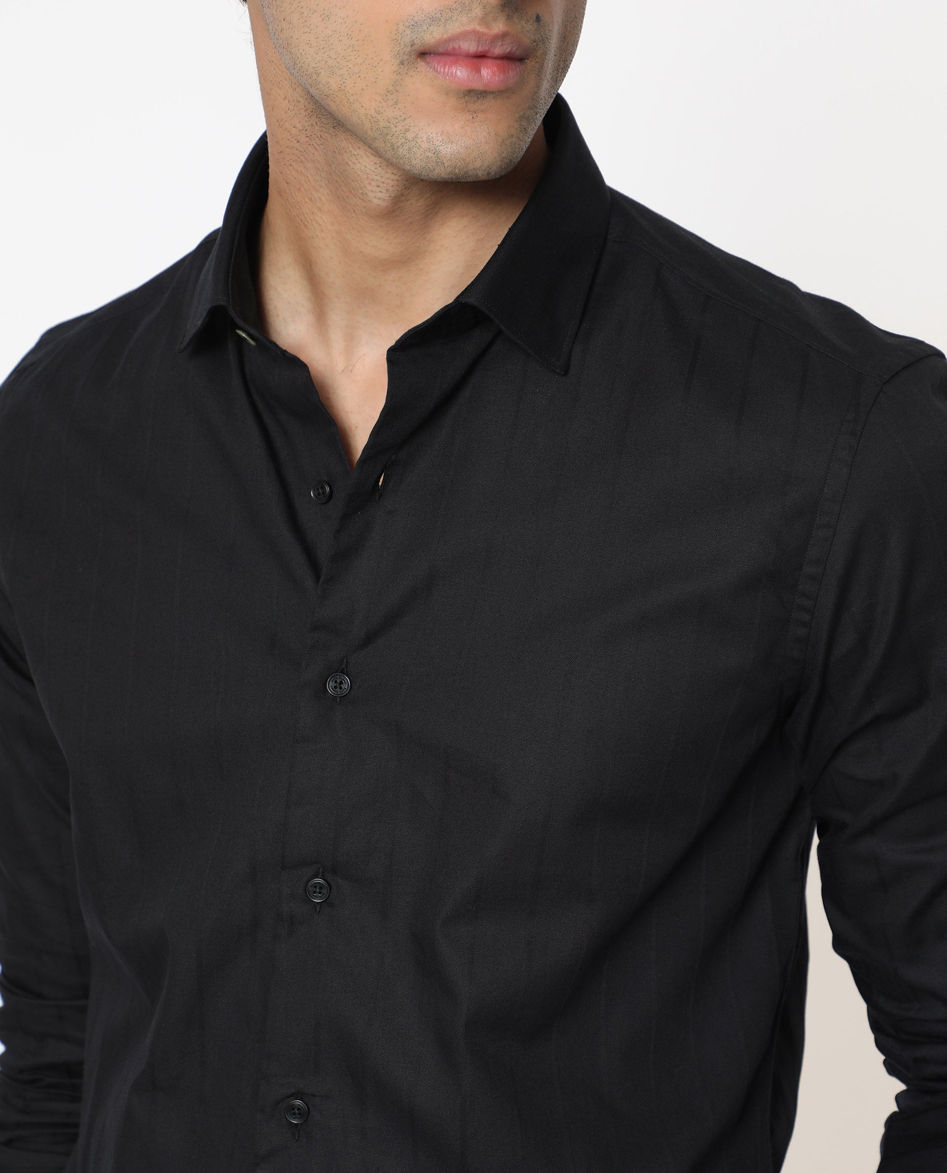 Rare Rabbit Men's Gazan Black Shirt Cotton Fabric Full Sleeves Slim Fit - view 4