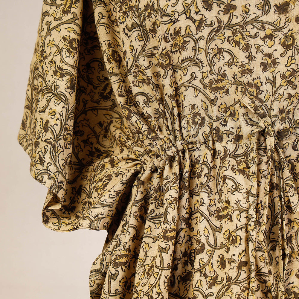 CHUTNEY CRAFT STUDIO Beige - Block Print Cotton Kalamkari Kaftan with Tie-Up Waist (Short) - view 2