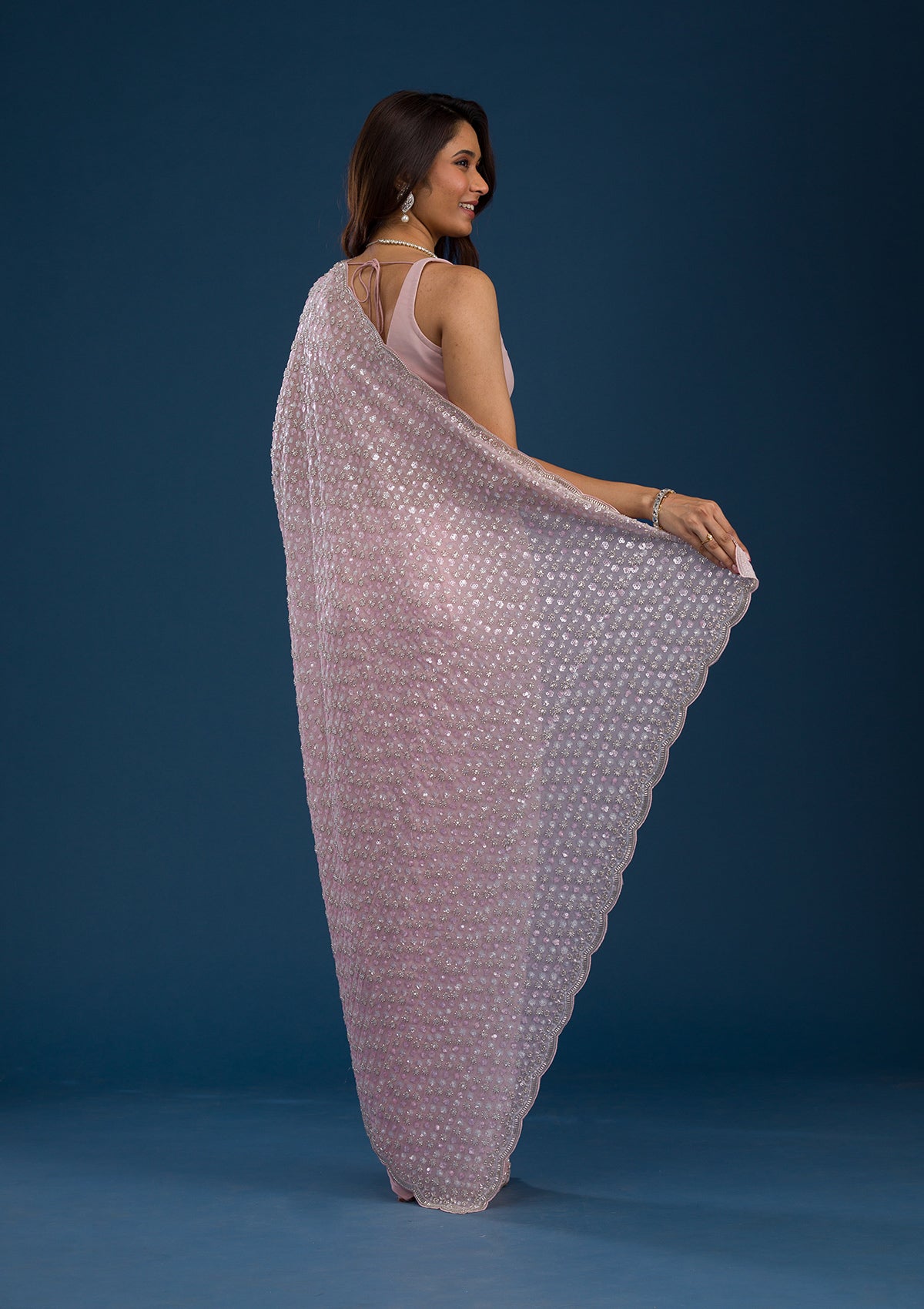 Koskii Baby Pink Sequins Georgette Saree – Women's - view 2
