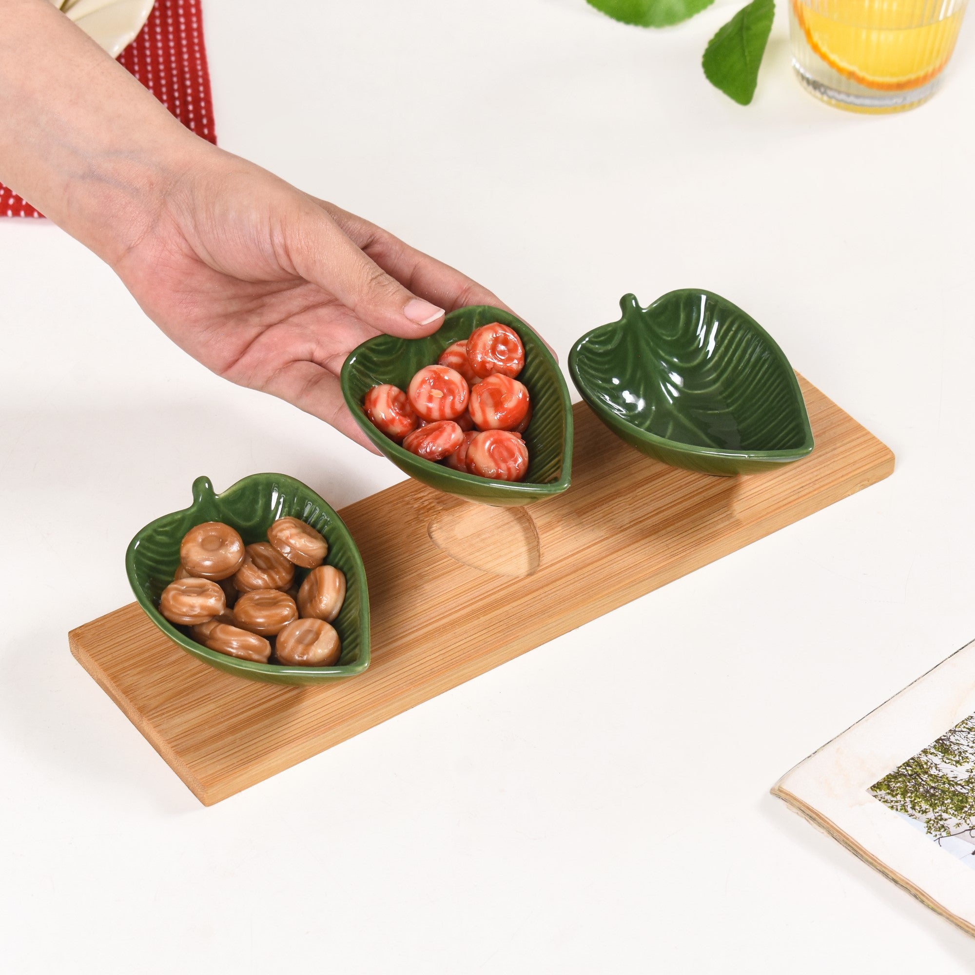 Nestasia Green Leaf Ceramic Platter Set Of 3 50ml - view 3