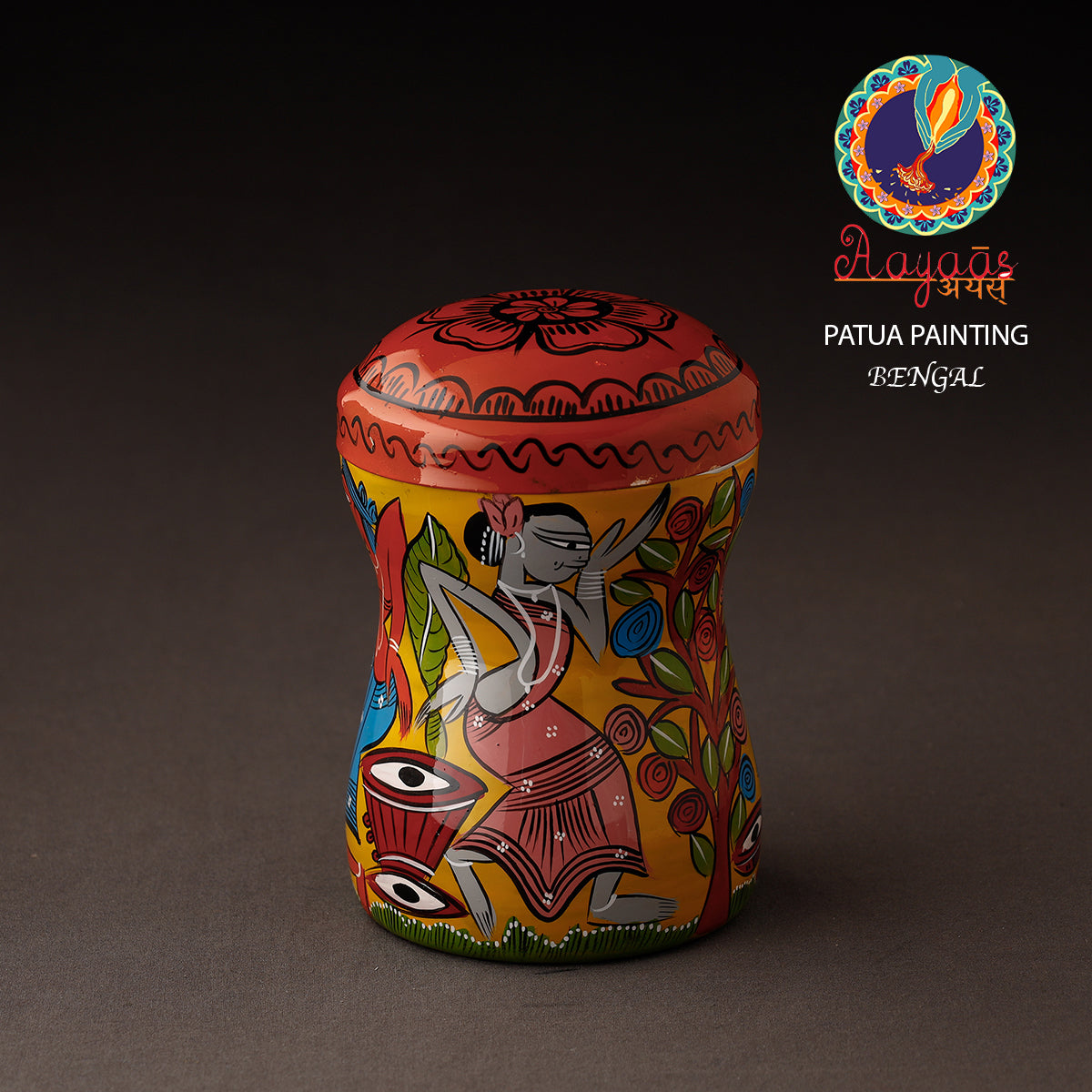 AAYAAS Bengal Patua Handpainted Stainless Steel Multi Utility Container
