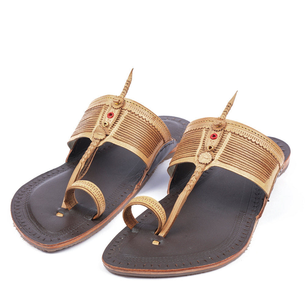 KORAKARI Brown Handstitched Leather Kolhapuri Men Slipper