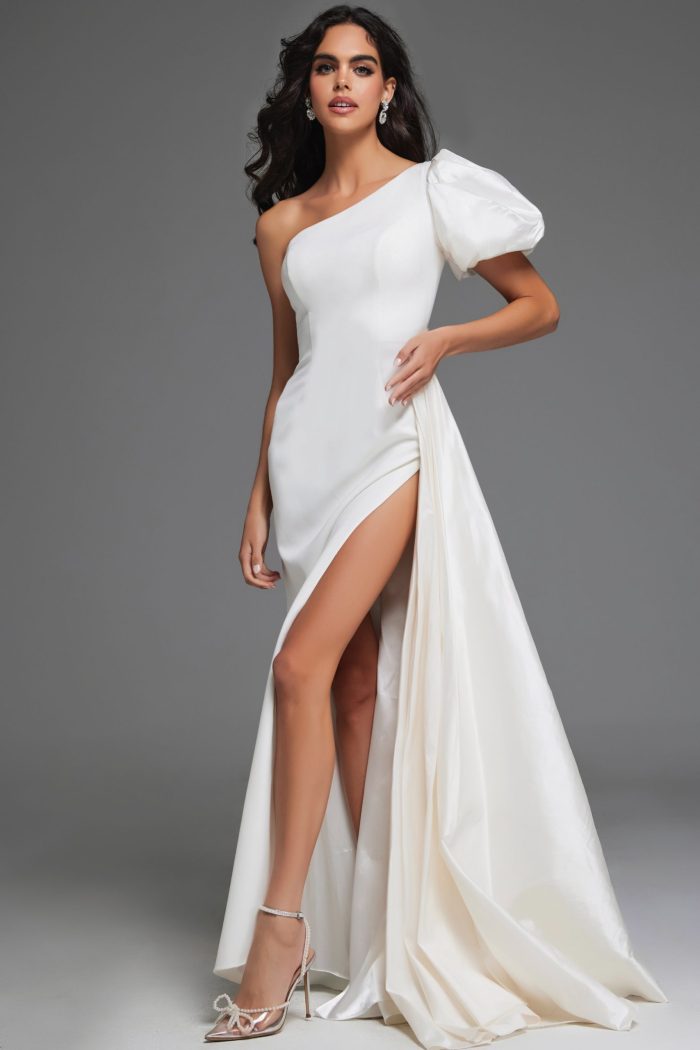 Jovani 44299 Long High Slit Wedding Dress – Off-White