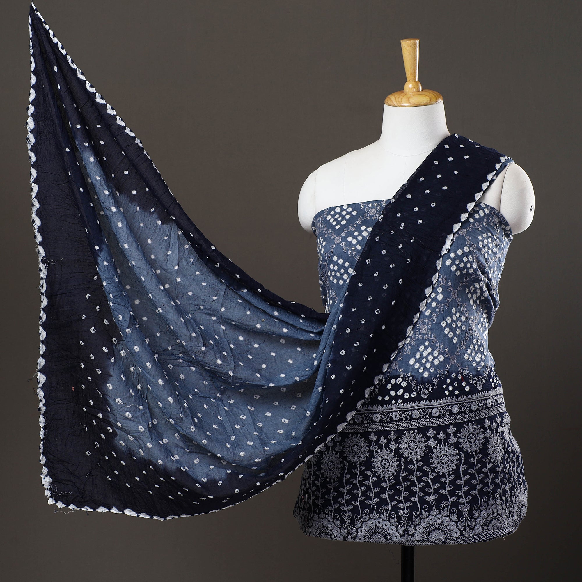 KACHCHH JI CHHAAP Blue - 3pc Satin Cotton Kutch Bandhani Dress Material 54