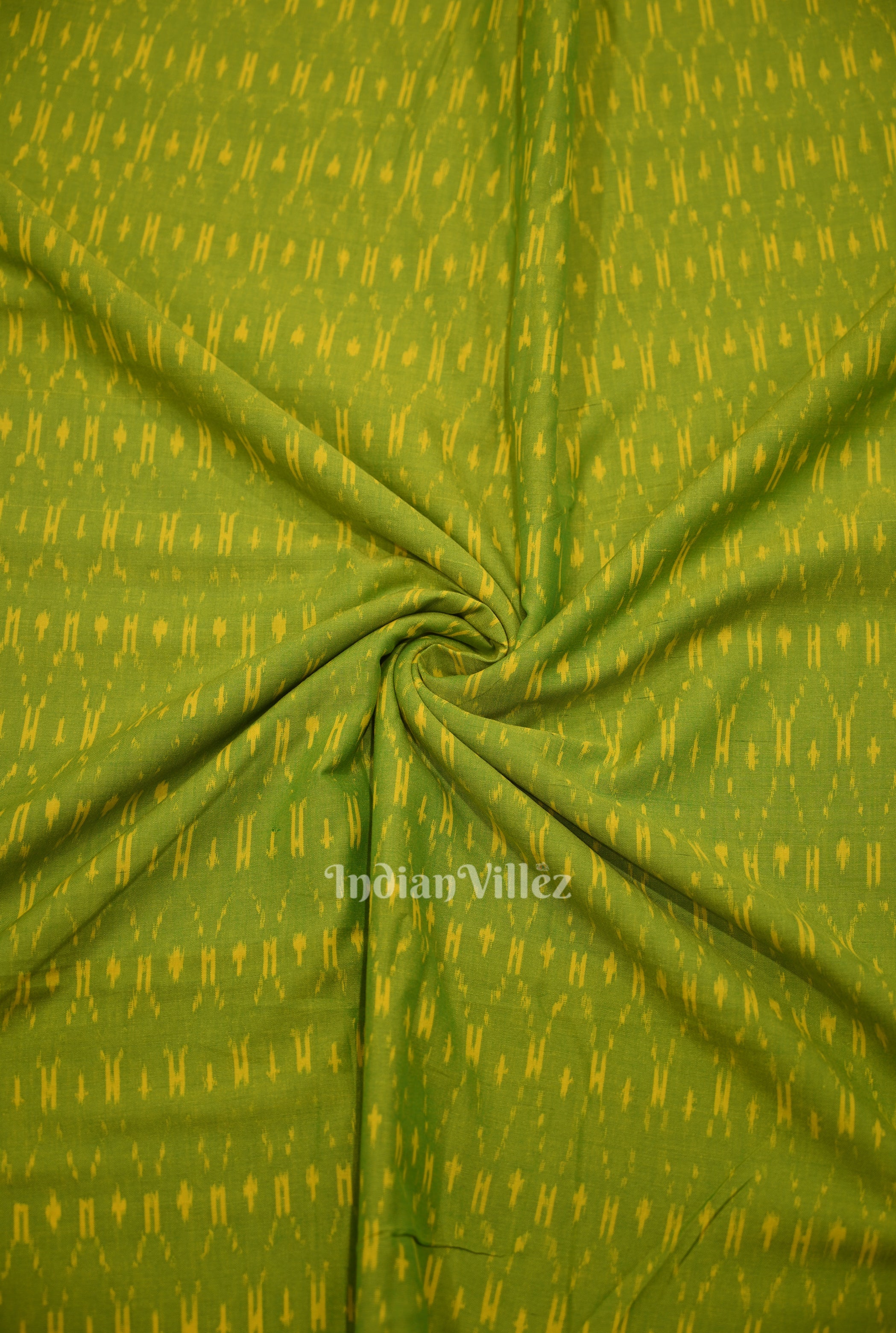 IndianVillèz Green Handwoven Pochampally Ikat Cotton Fabric