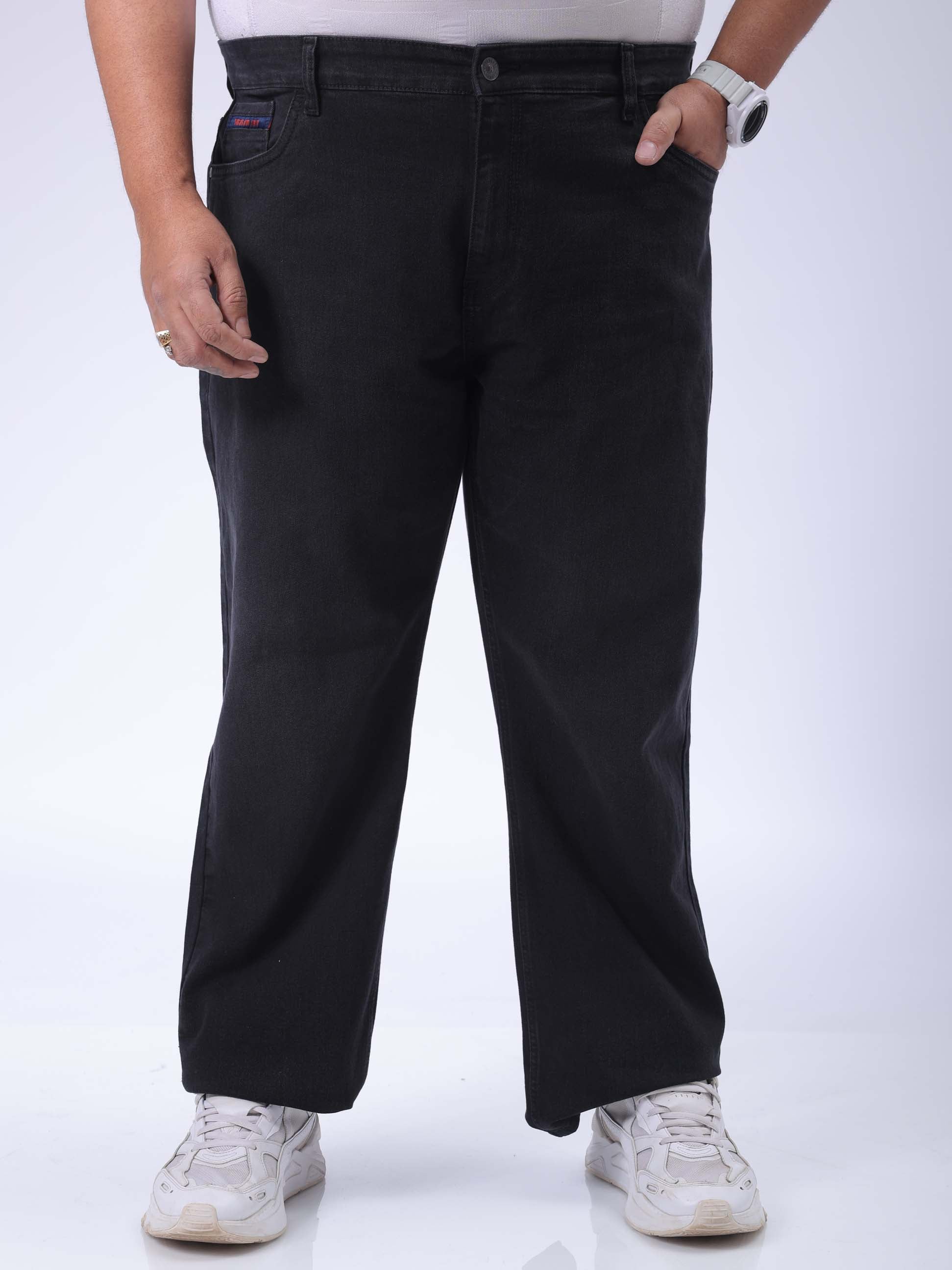 HARDSODA Men's Plus Size Black Vintage Straight Fit Solid Jeans
