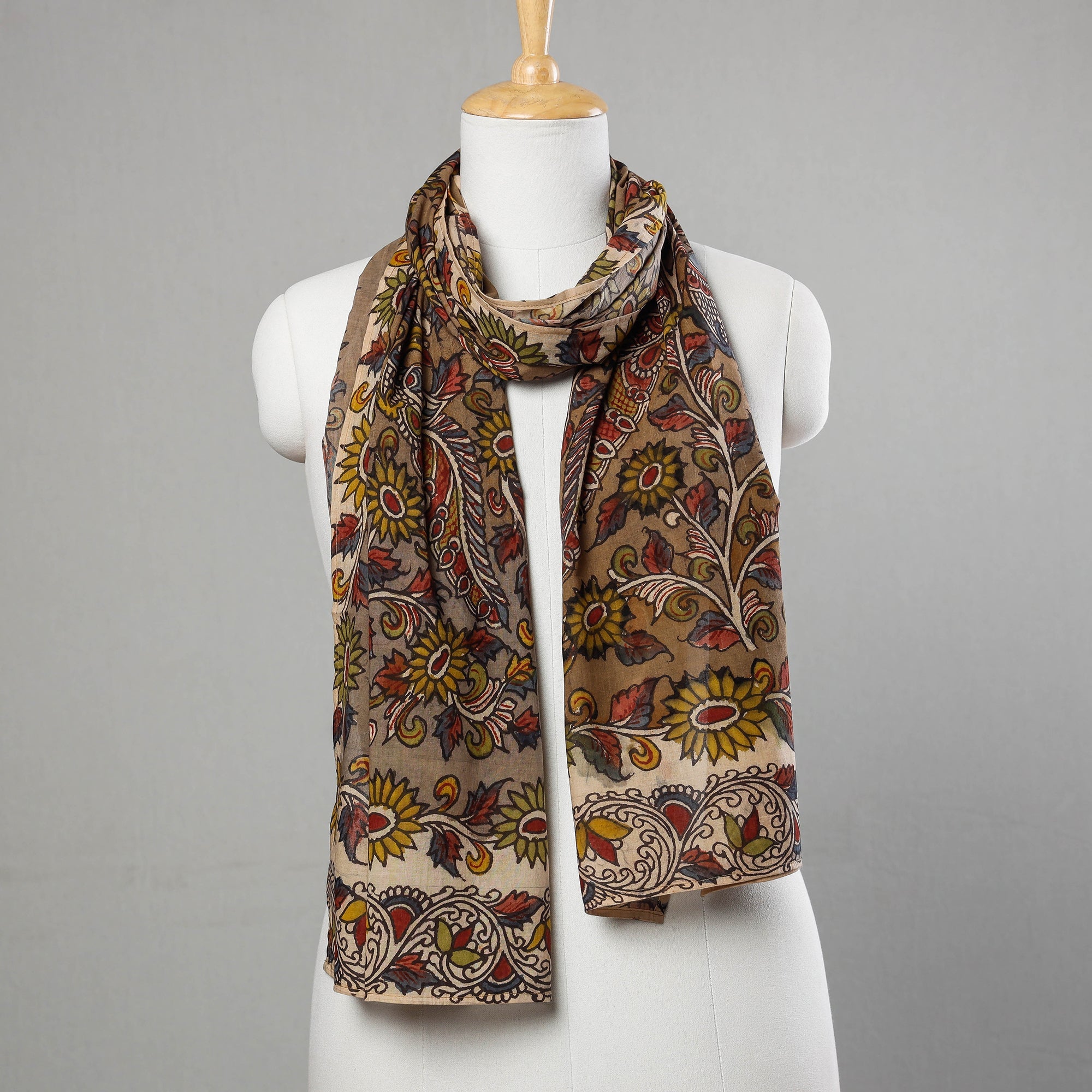 DWARAKA PLUS Brown - Handpainted Kalamkari Cotton Stole