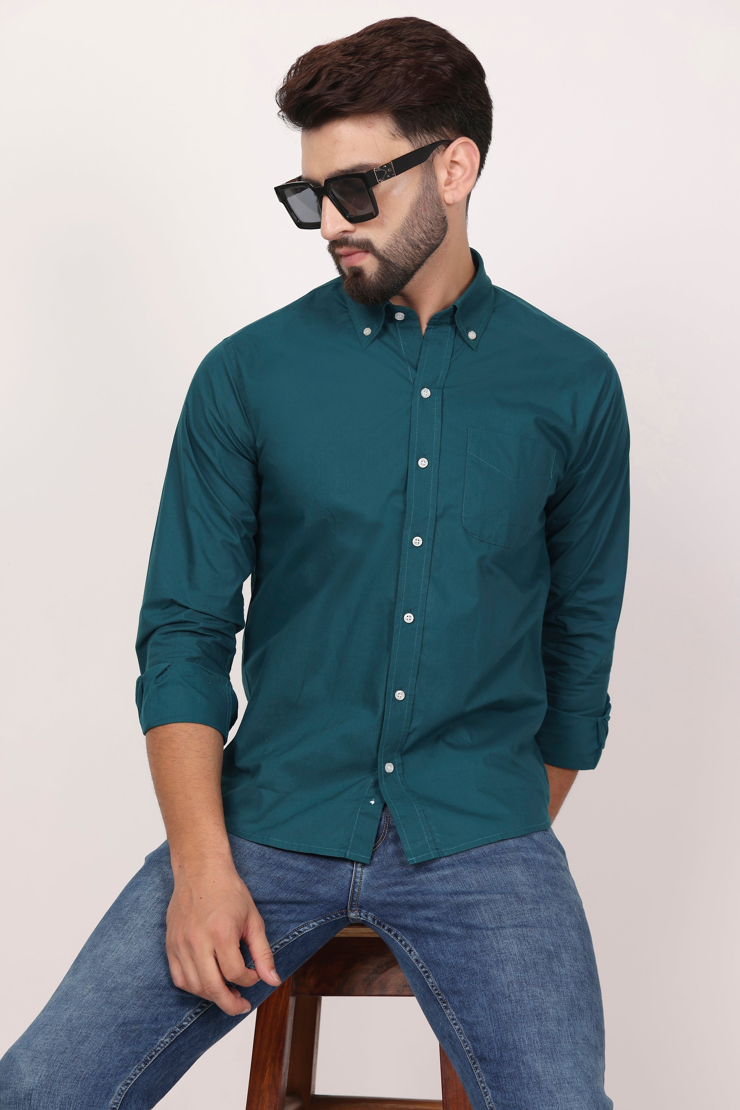 BlackTree New Dark Green Down Button Casual Shirt I 100% Cotton Twill