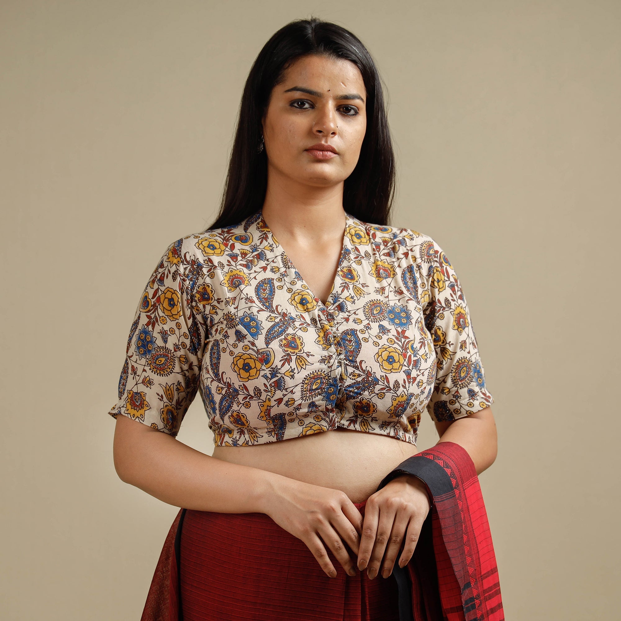 ITOKRI CASUALS Beige - Kalamkari Printed Cotton Stitched Blouse - view 2