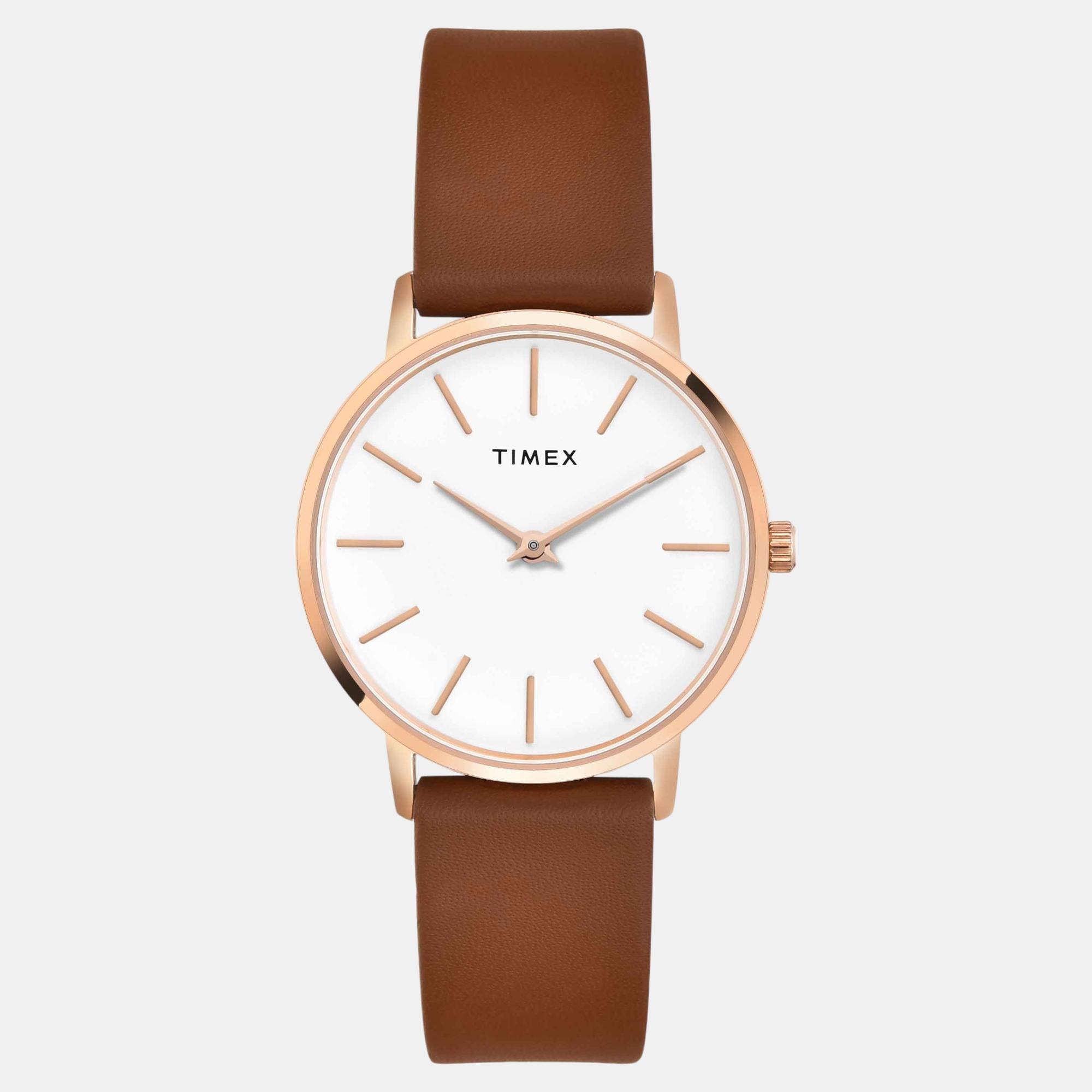 Timex Fashion Women Quartz White Dial Analog Leather Watch TWEL15609