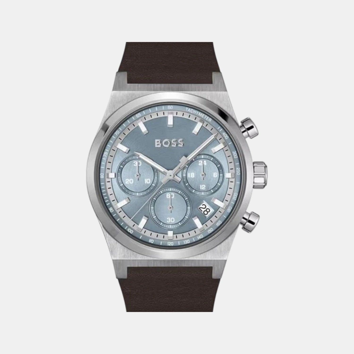 Boss Candor Chrono Men Quartz Ice Blue Dial Chronograph Leather Watch 1514219