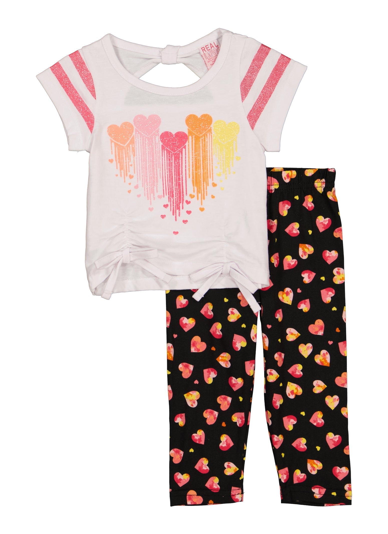 Rainbow Shops Baby Girls 12-24M Ruched Front Glitter Printed Tee and Leggings