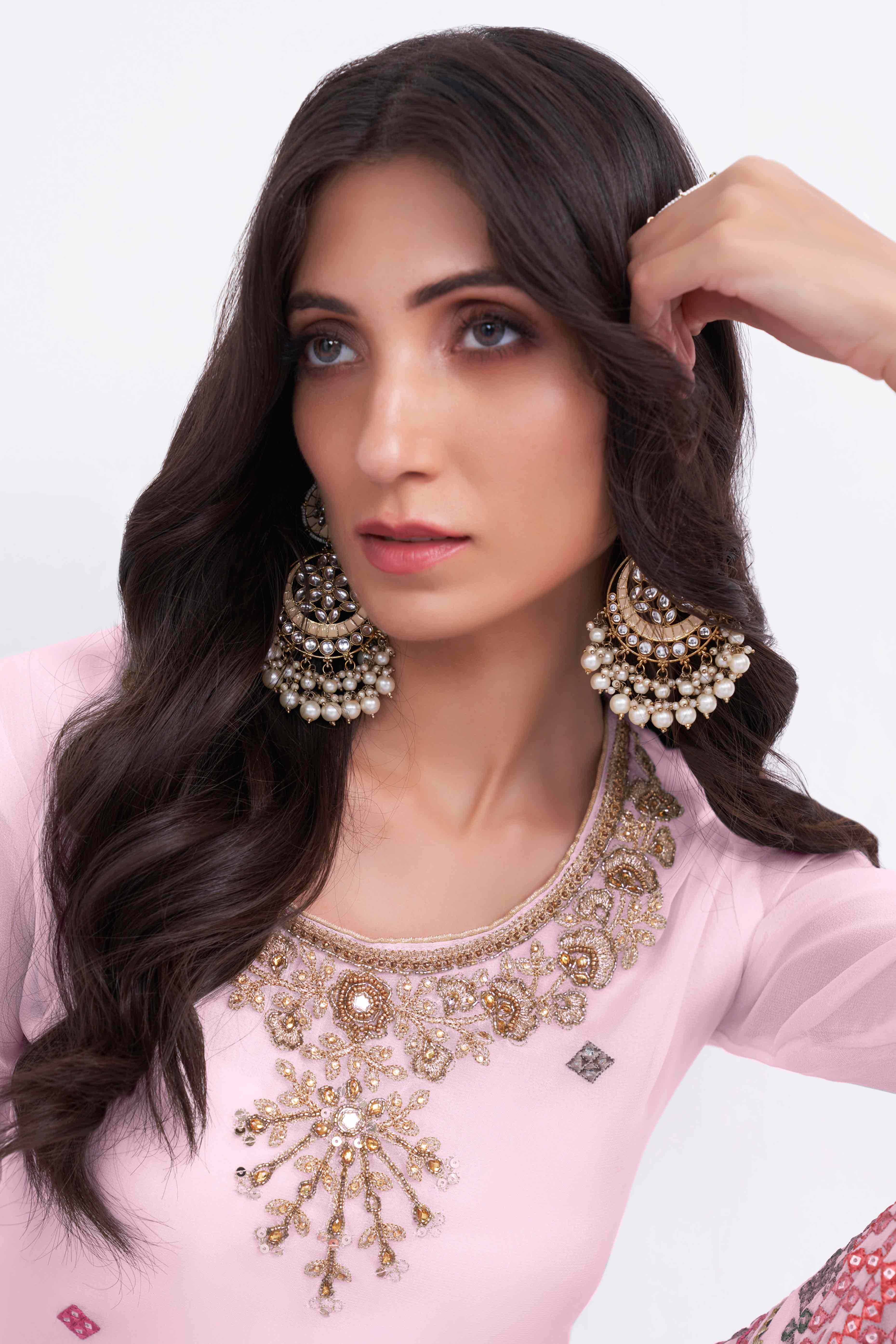 Peachmode Seller Light Pink Sequins Embroidered With Stonework Georgette Semi Stitched Suit - view 3