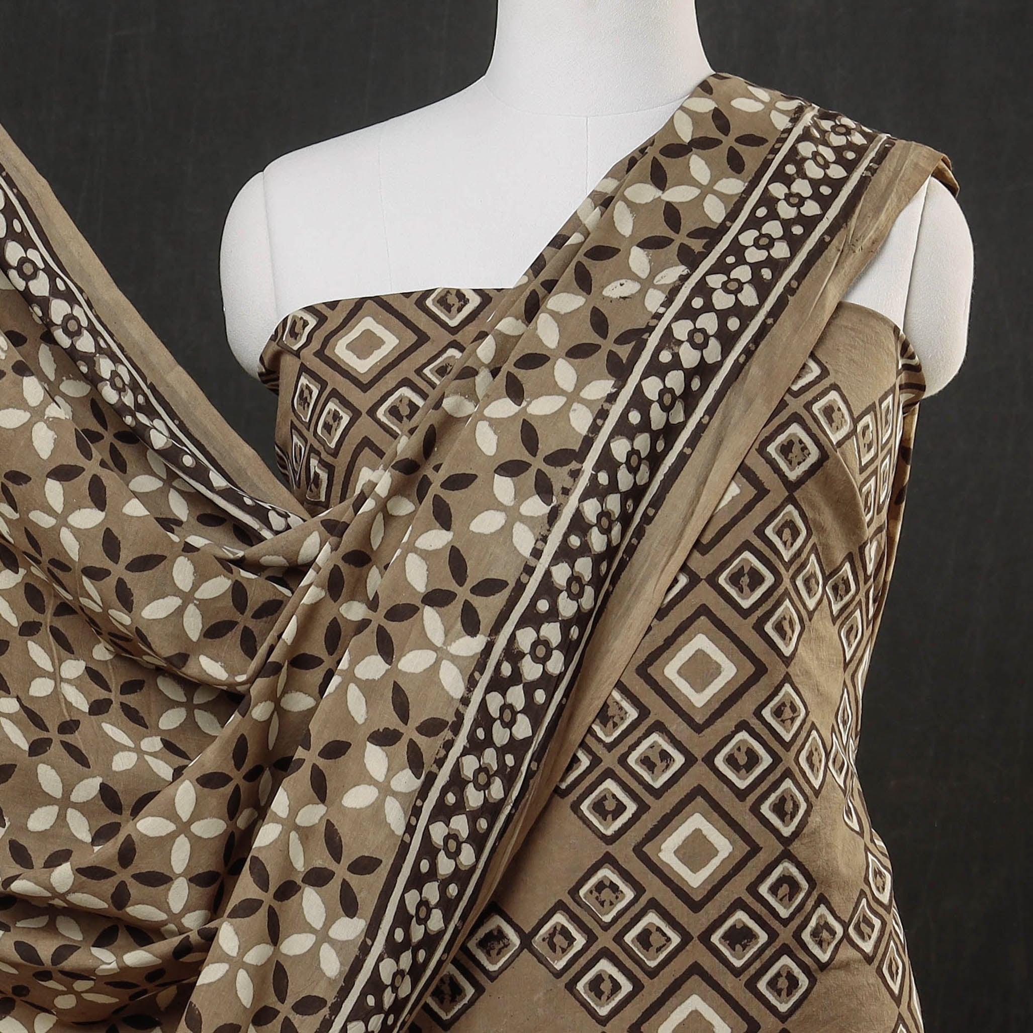 HAVELI CHRONICLES Brown - 3pc Cotton Block Printed Pipad Dress Material Set - view 3