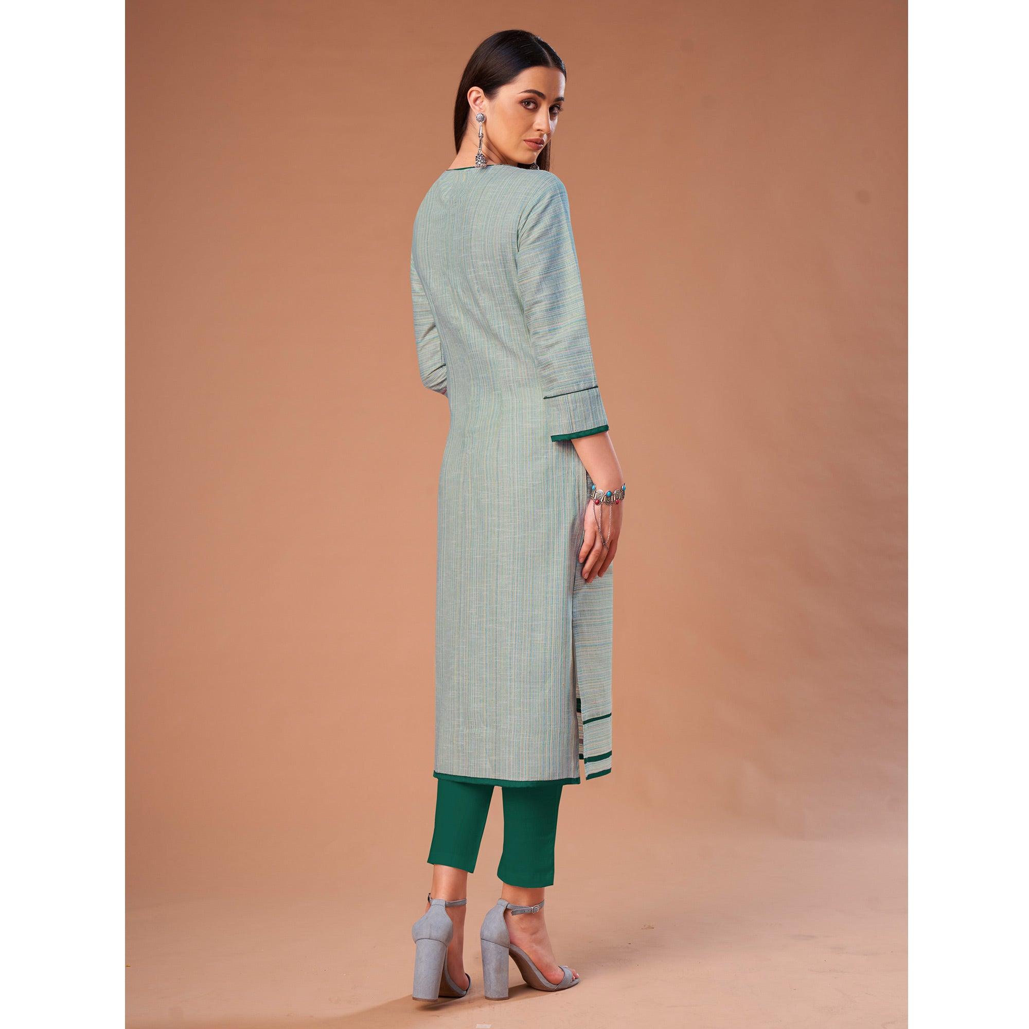 Peachmode Seller Flattering Light Blue Colored Partywear Embroidered Cotton Kurti - view 2