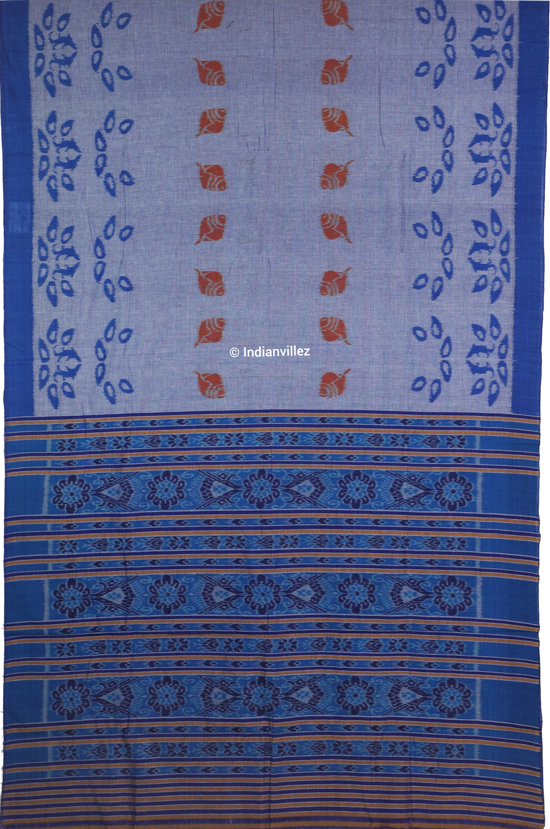 IndianVillèz Blue Ocean Sambalpuri Ikat Cotton Saree