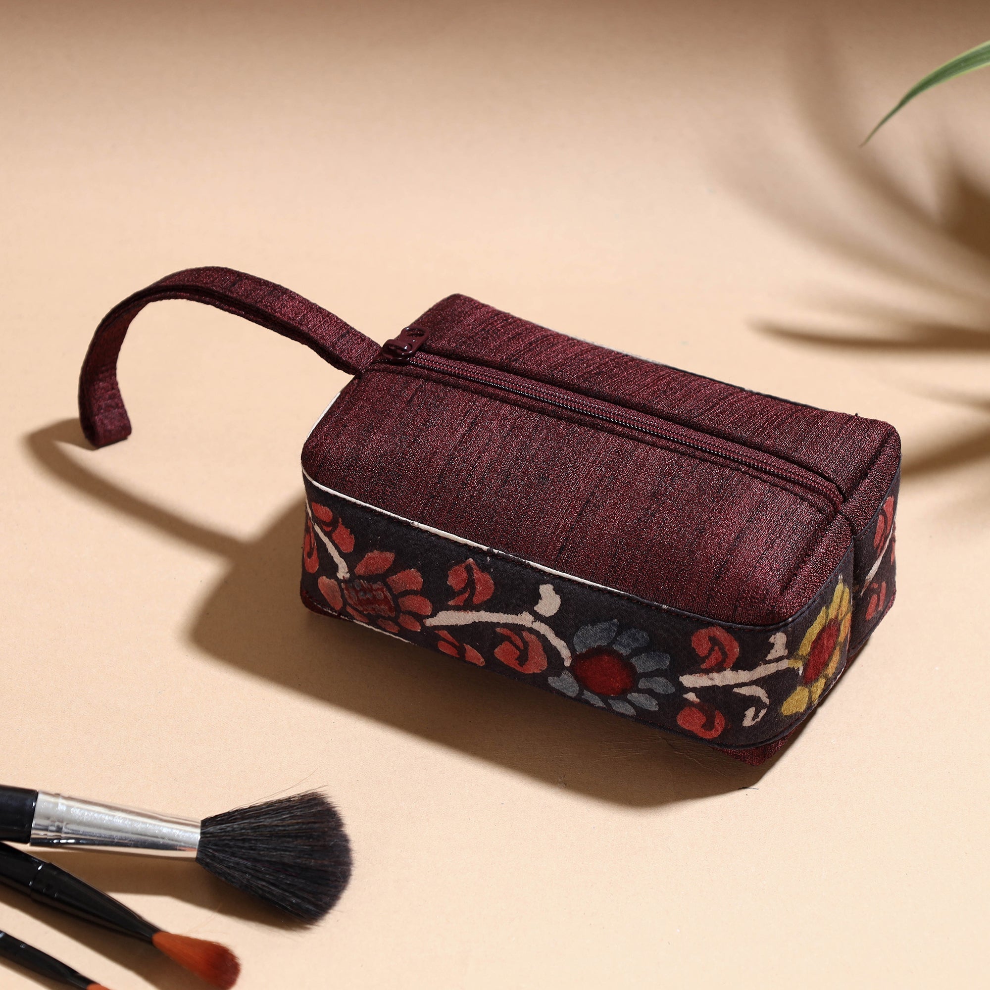 DWARAKA PLUS Brown - Handpainted Kalamkari Natural Dyed Ghicha Silk Multipurpose Cosmetic/Toiletry Pouch - view 3