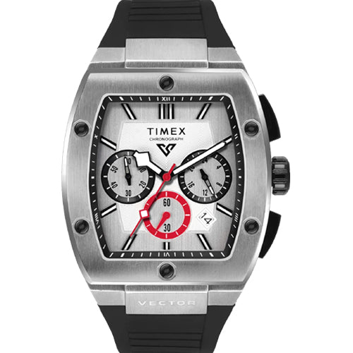 Timex Vector Men Silver Rectangle Chronograph Dial Analog Watch 41.5mm TWEG26200