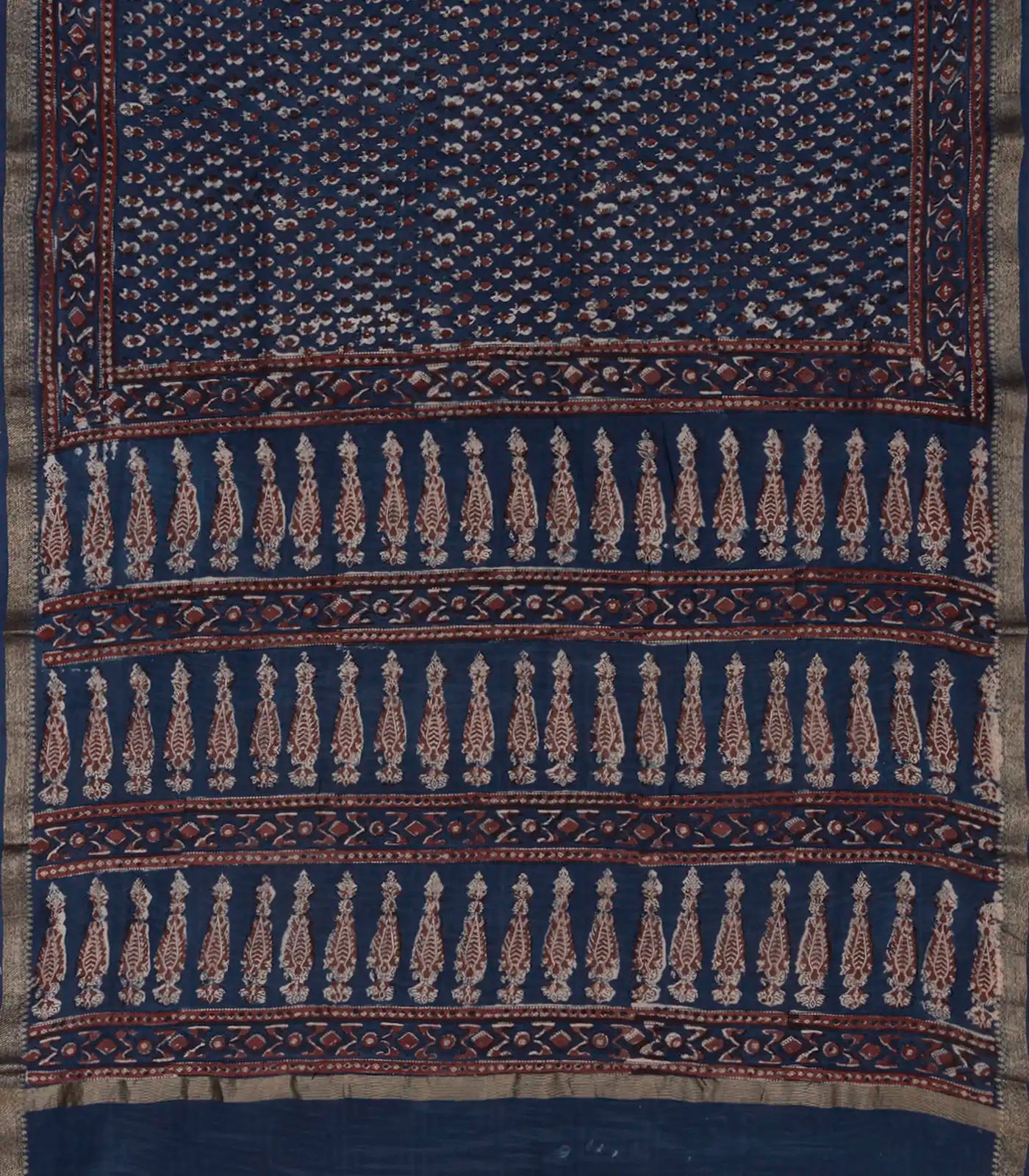 RmKV Navy Blue Chanderi Cotton Saree With Printed Floral Motifs-Navy Blue - view 2