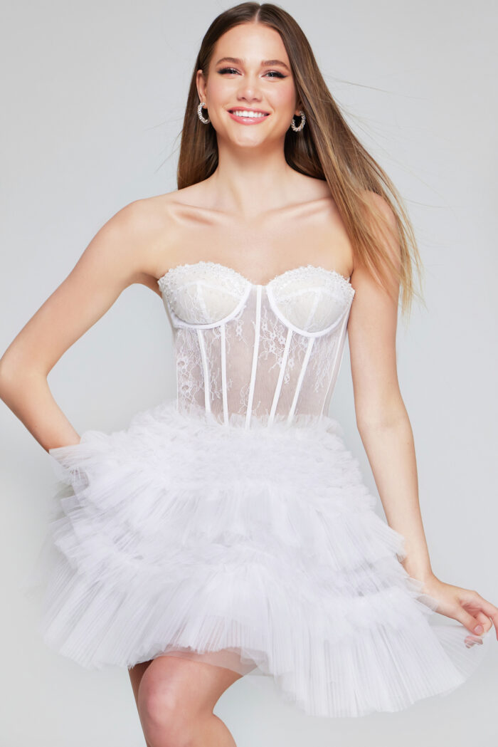 Jovani 40580 Beaded Short Ruffle Lace Cocktail Dress - view 3