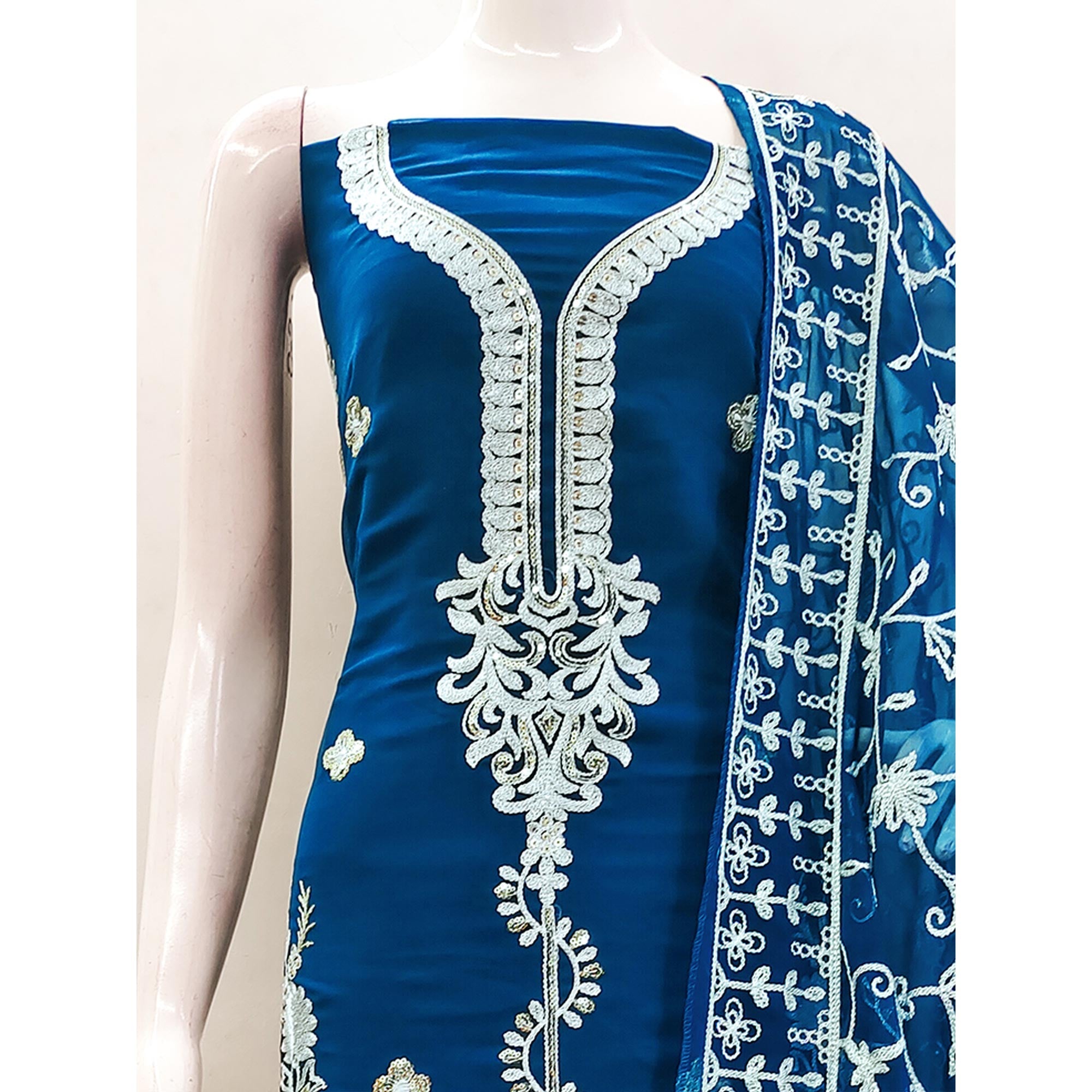Peachmode Morpich Floral Sequins Embroidered Georgette Dress Material - view 6