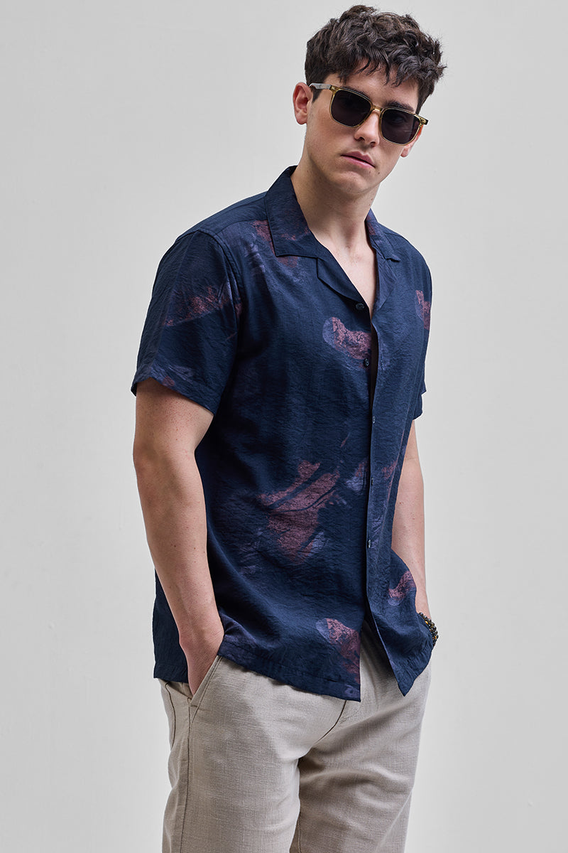 SNITCH Navy Abstract Box Fit Shirt