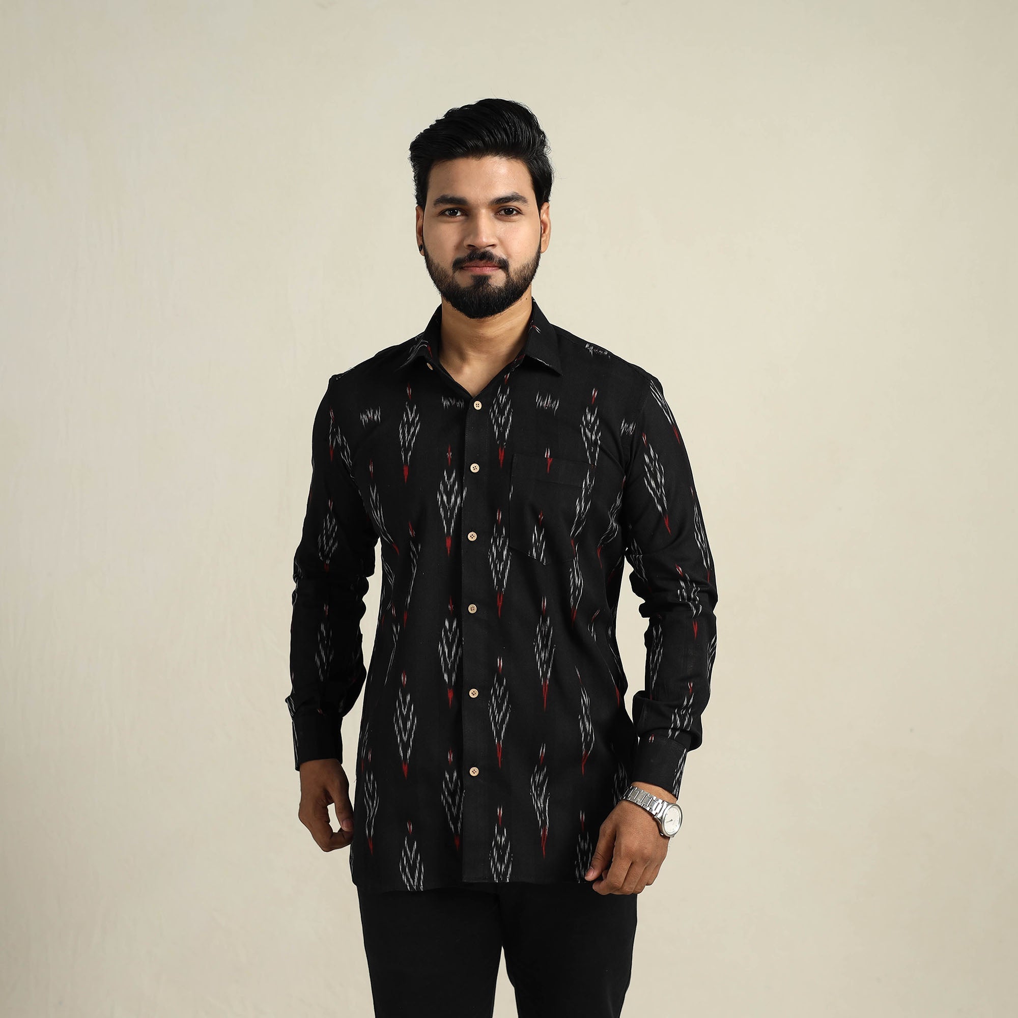 ITOKRI CASUALS Black - Full Sleeve Men Cotton Pochampally Ikat Shirt 14