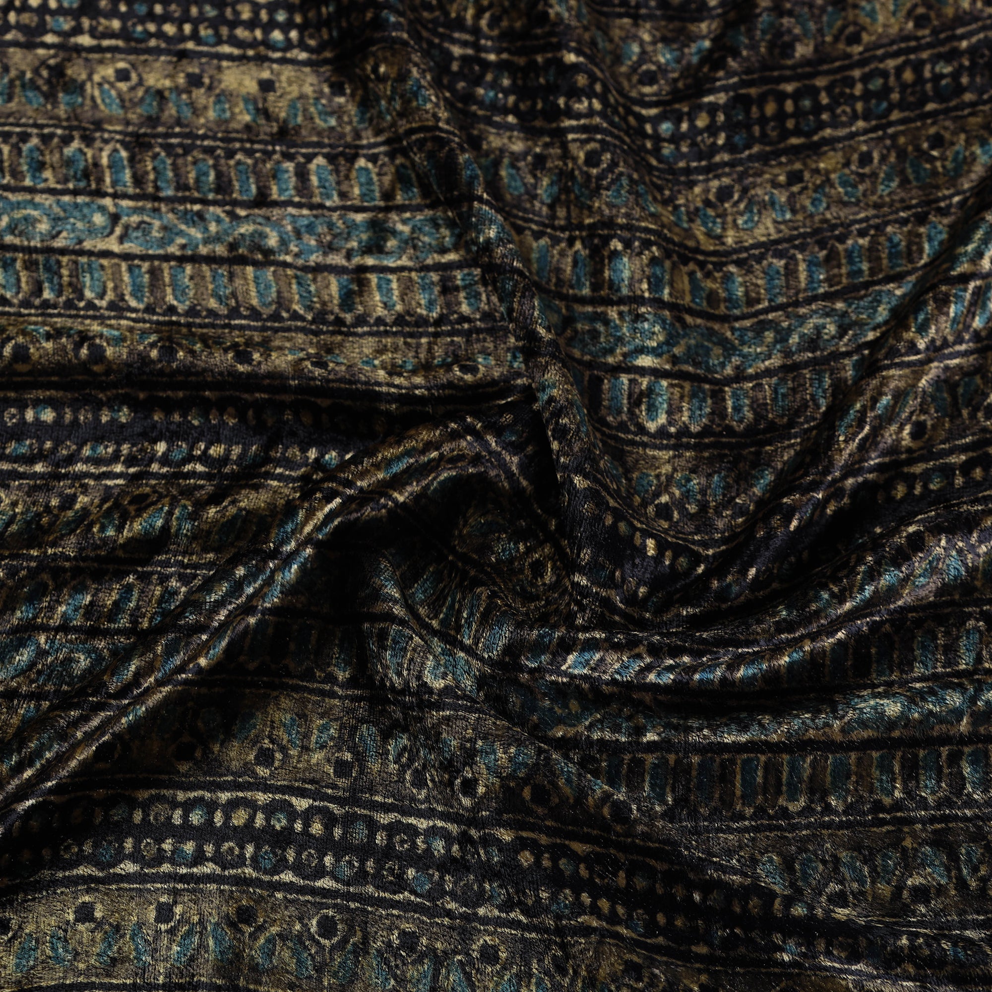 AJRAKH BY JABBAR KHATRI Brown - Block Printed Velvet Natural Dyed Ajrakh Fabric 03 - view 3