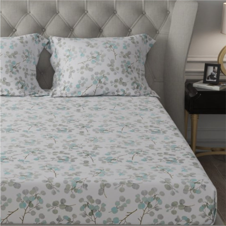 Urban Space -Home Furnishing Store Fitted King Size Cotton Bedsheet - Fall Trees Green