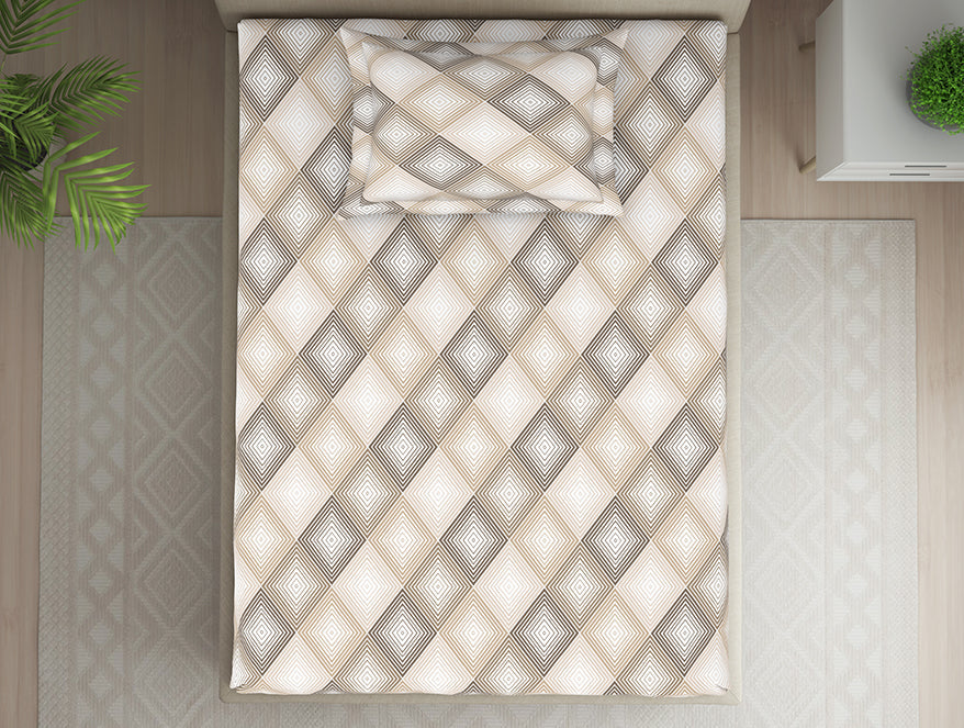 Spaces India Geometric Beige Polycotton Bedsheets Single Harmony - By Welspun - view 3
