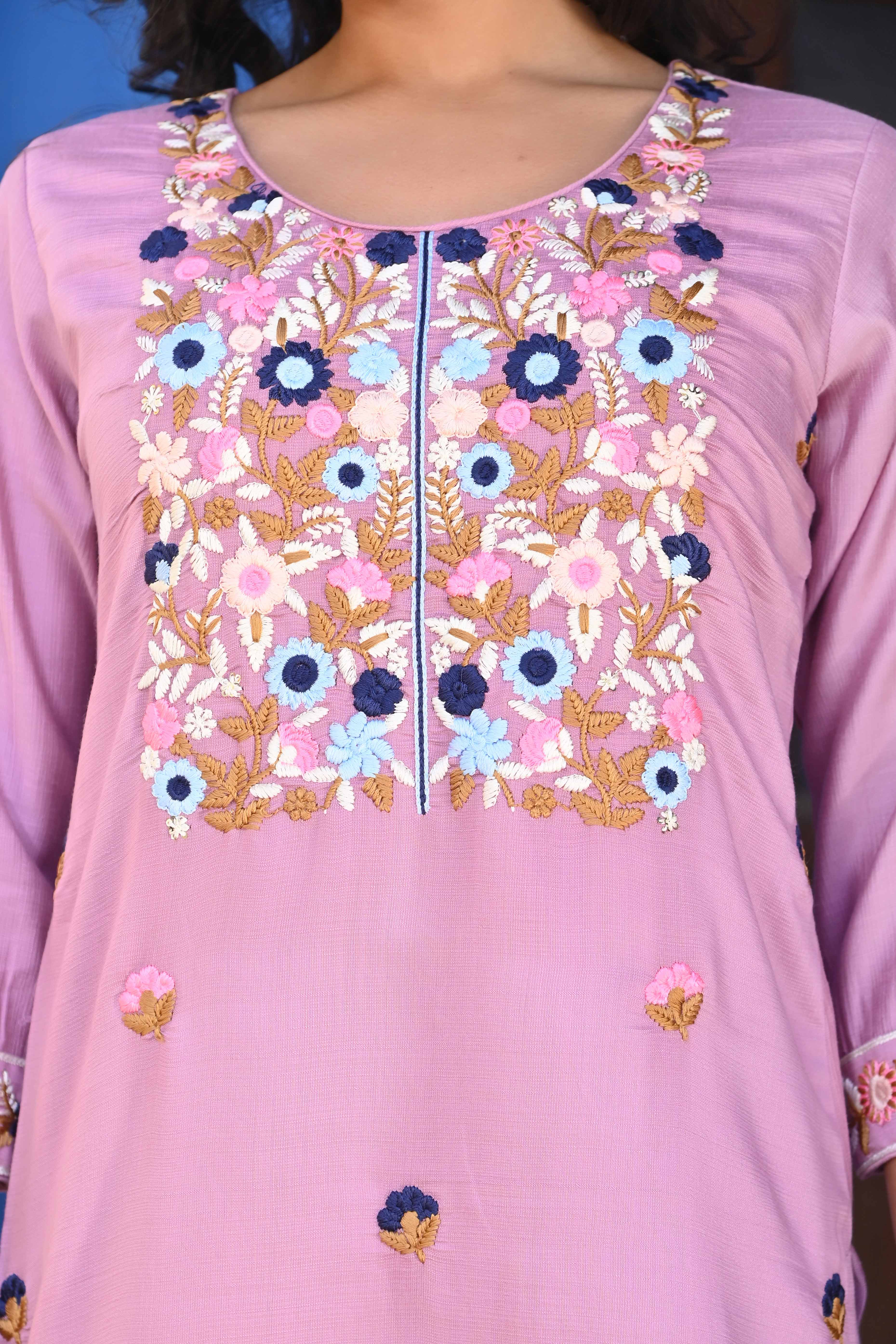 Peachmode Seller Lavender Sequins Embroidered Viscose Salwar Suit - view 2