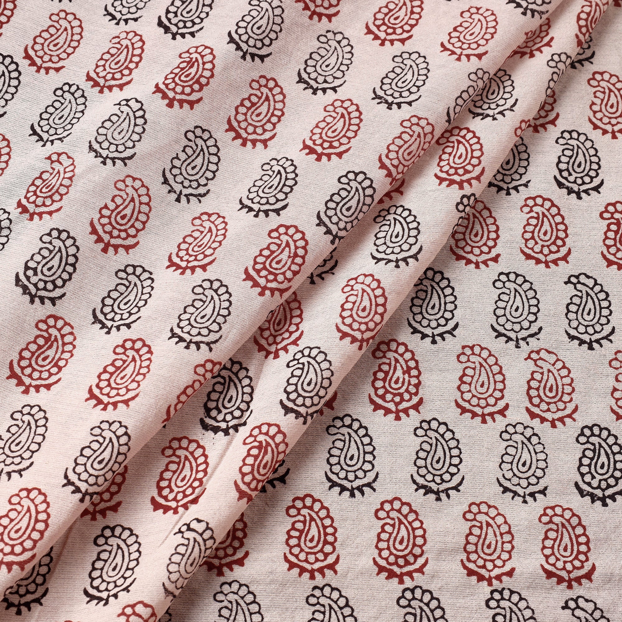 BAGH PRINTS BY UMAR FARUK KHATRI Beige - Chanderi Silk Handloom Bagh Block Print Fabric - view 2
