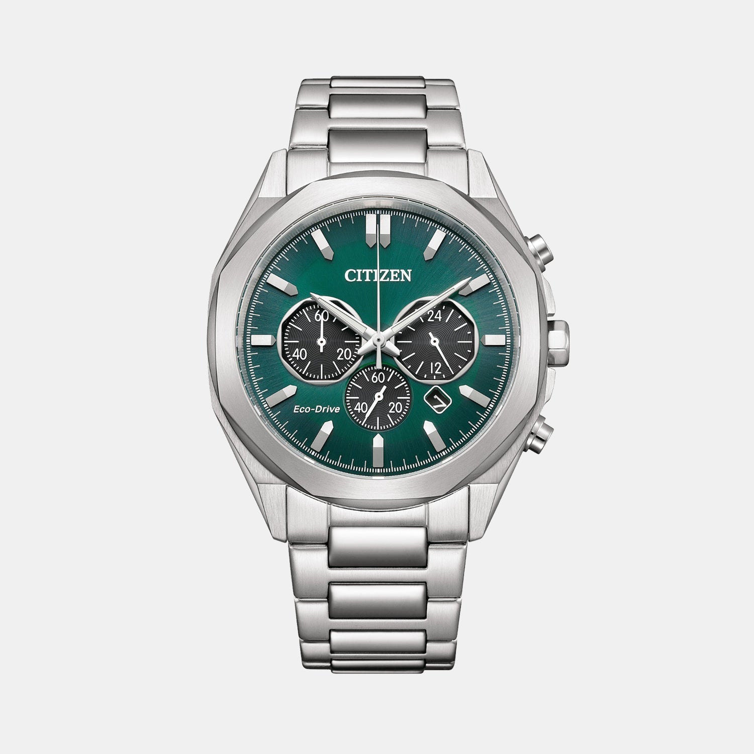 Citizen Eco-Drive Men Eco-Drive Green Dial Chronograph Stainless Steel Watch CA4590-81X