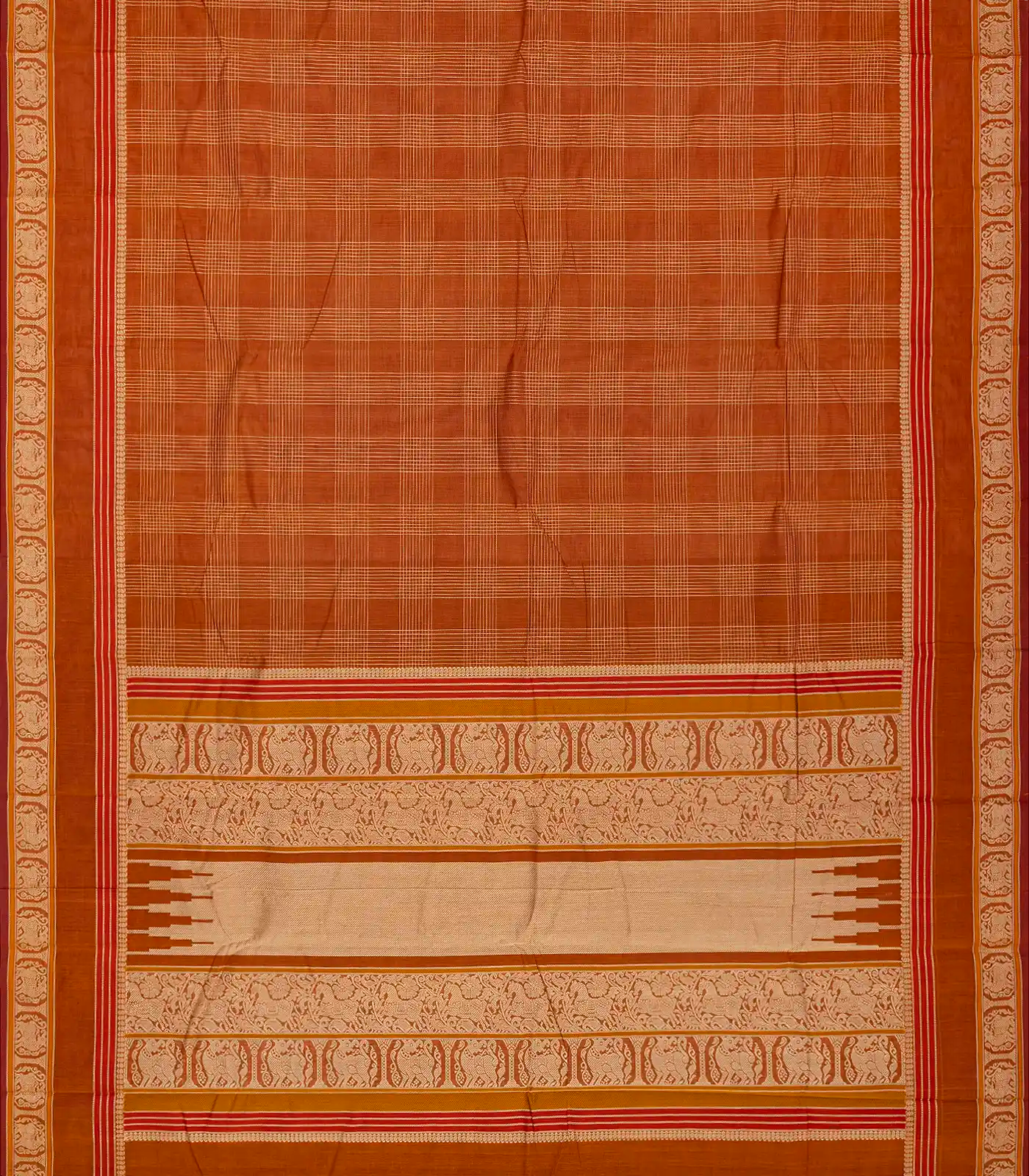 RmKV Rust Handloom Kanchi Cotton Saree With Checks - view 2