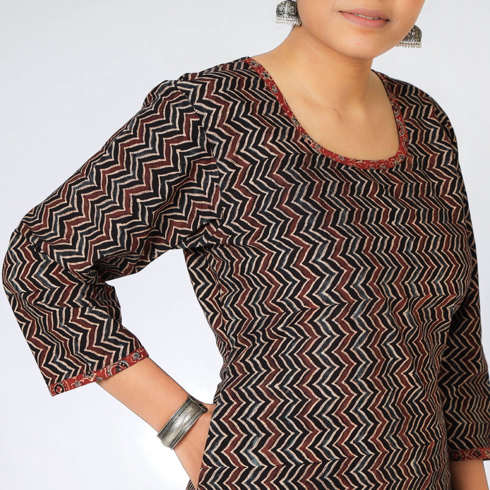ITOKRI CASUALS Black - Ajrakh Block Printing Cotton Long Kurta - view 2