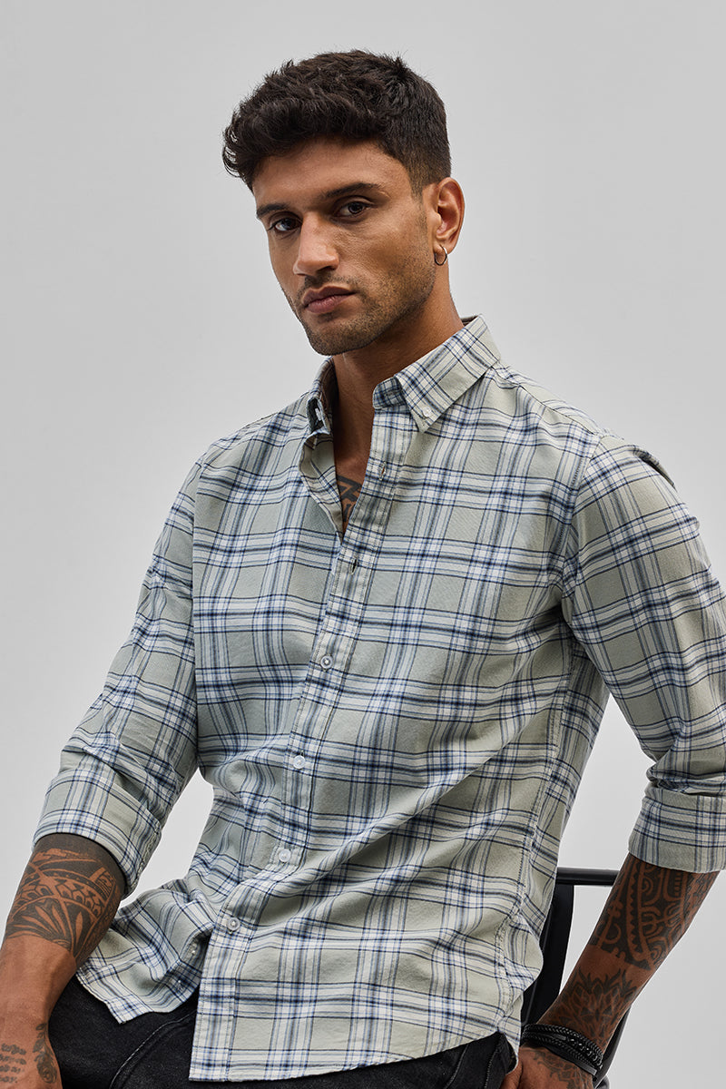 SNITCH Light Grey Checks Slim Fit Shirt